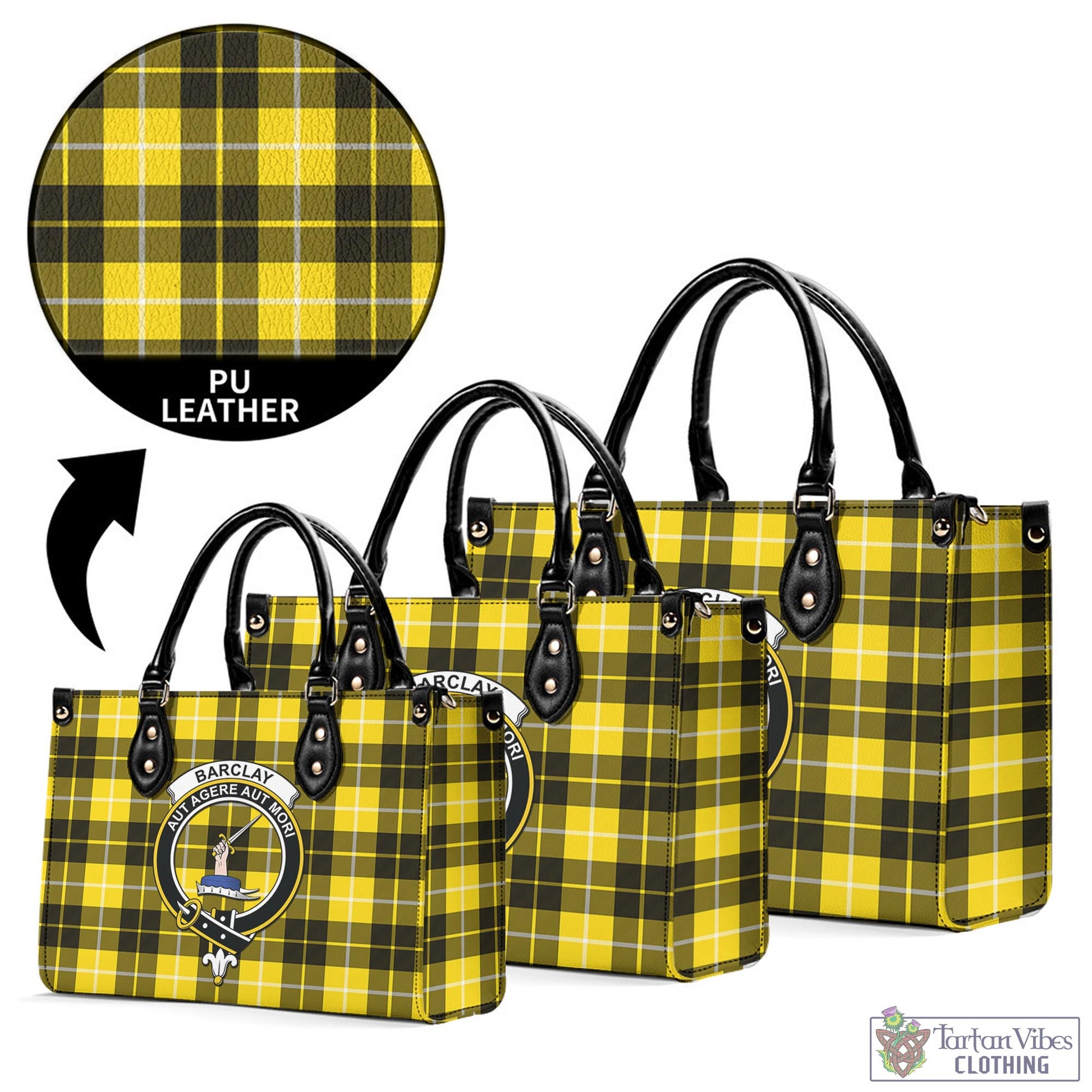 Tartan Vibes Clothing Barclay Dress Modern Tartan Luxury Leather Handbags with Family Crest