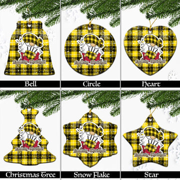 Barclay Dress Modern Tartan Christmas Ceramic Ornaments with Scottish Gnome Playing Bagpipes