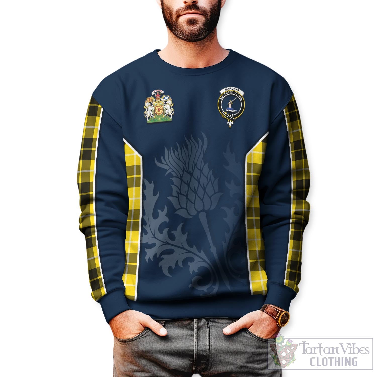 Tartan Vibes Clothing Barclay Dress Modern Tartan Sweatshirt with Family Crest and Scottish Thistle Vibes Sport Style