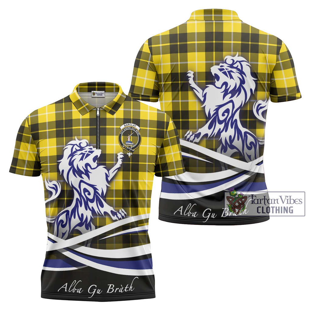 Barclay Dress Modern Tartan Zipper Polo Shirt with Alba Gu Brath Regal Lion Emblem Unisex - Tartanvibesclothing Shop