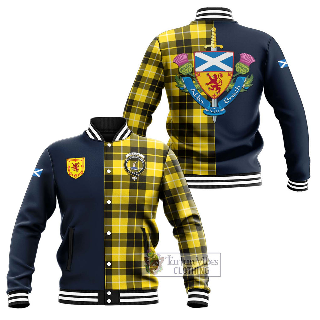 Tartan Vibes Clothing Barclay Dress Modern Tartan Baseball Jacket with Scottish Lion Royal Arm Half Style