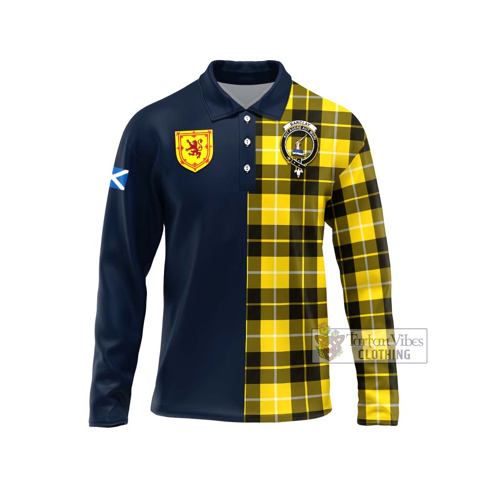 Tartan Vibes Clothing Barclay Dress Modern Tartan Long Sleeve Polo Shirt with Scottish Lion Royal Arm Half Style