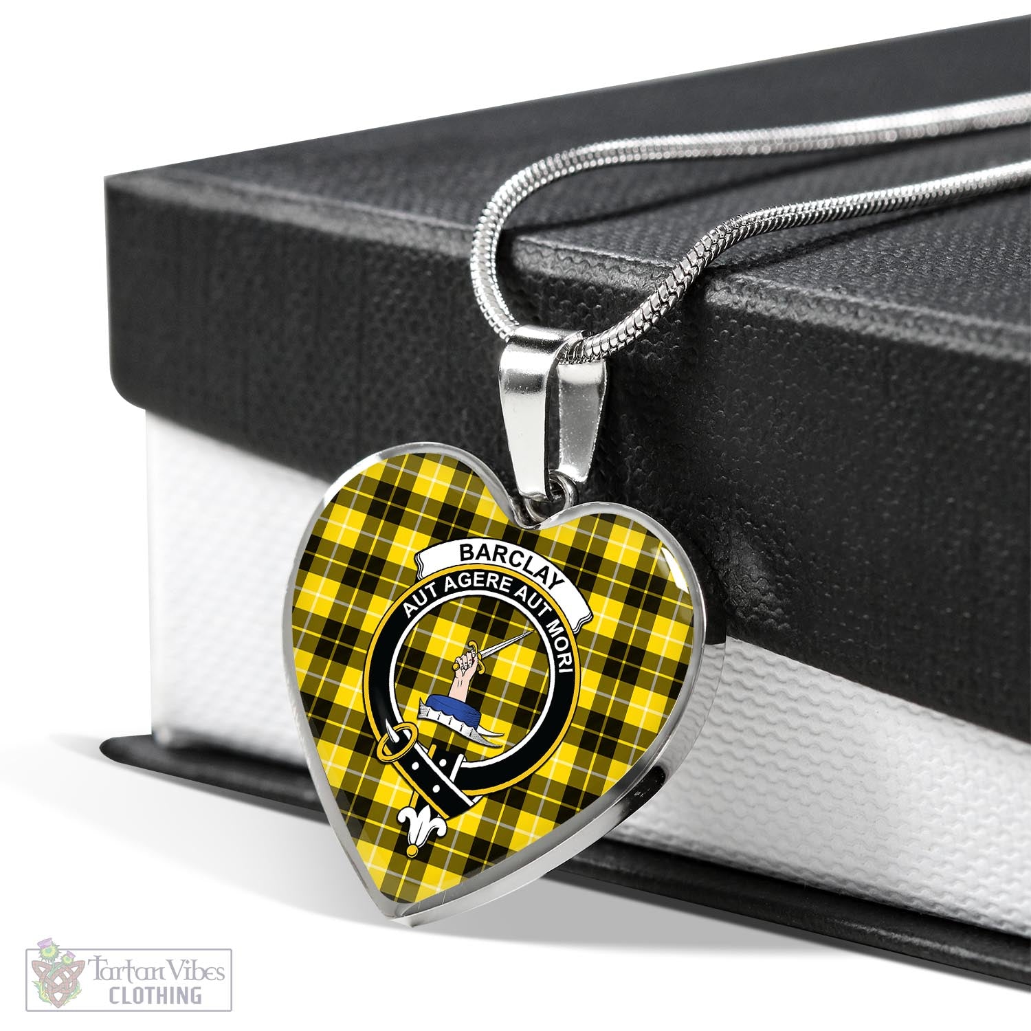 Tartan Vibes Clothing Barclay Dress Modern Tartan Heart Necklace with Family Crest