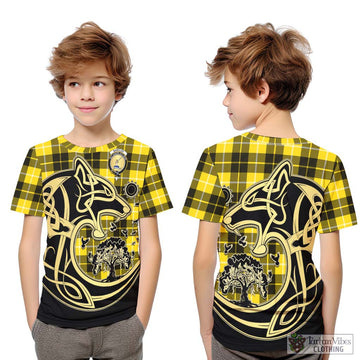 Barclay Dress Modern Tartan Kid T-Shirt with Family Crest Celtic Wolf Style