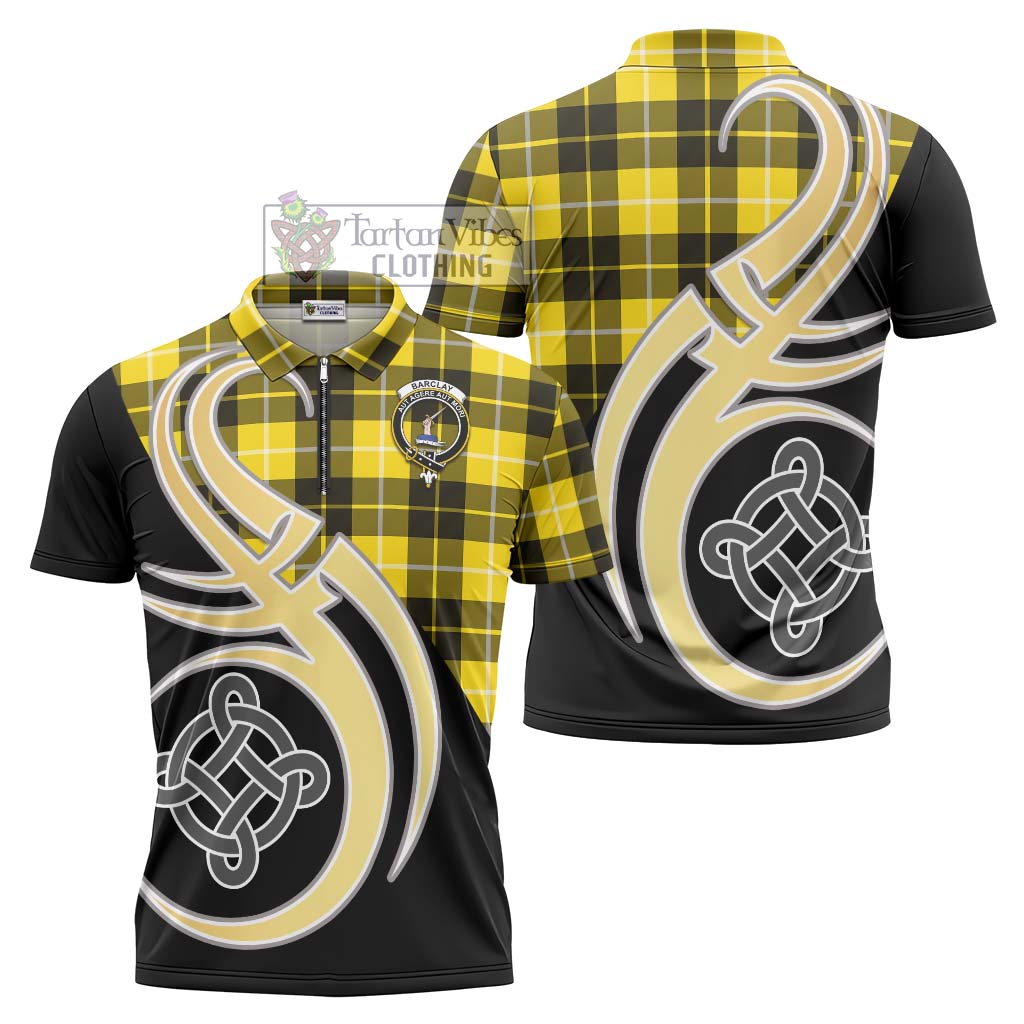 Tartan Vibes Clothing Barclay Dress Modern Tartan Zipper Polo Shirt with Family Crest and Celtic Symbol Style