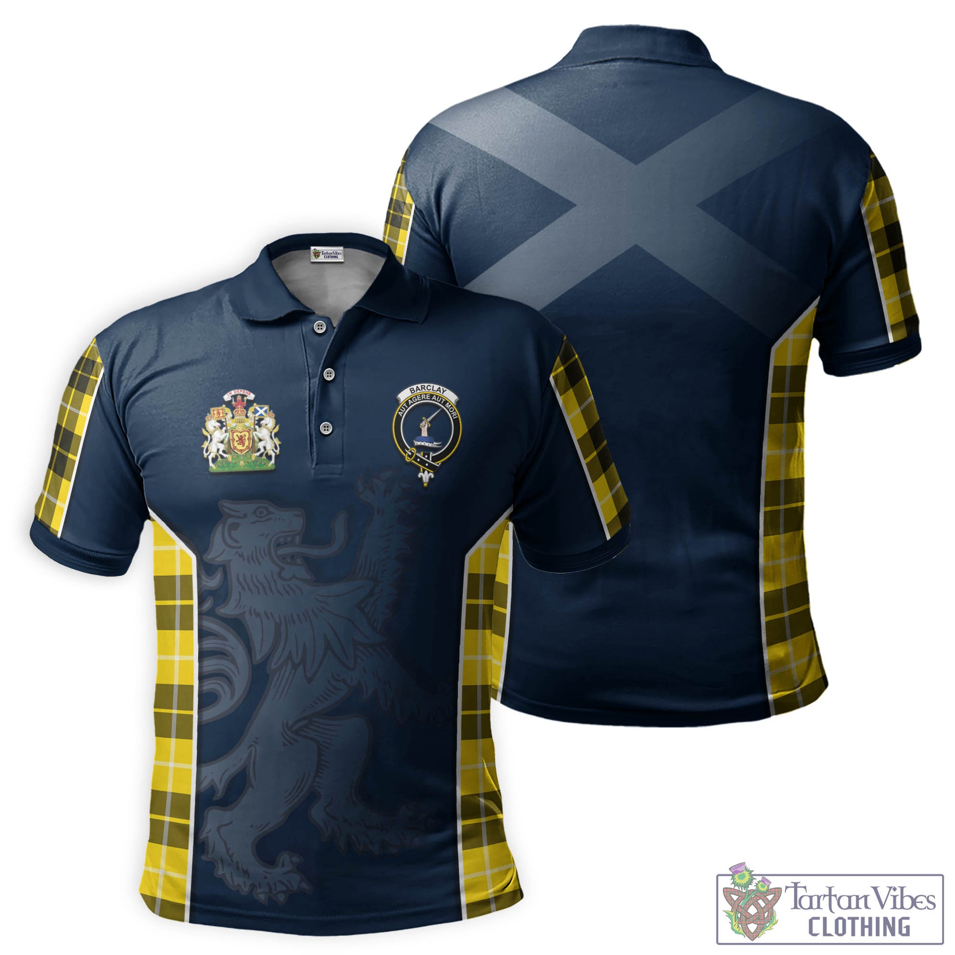 Tartan Vibes Clothing Barclay Dress Modern Tartan Men's Polo Shirt with Family Crest and Lion Rampant Vibes Sport Style