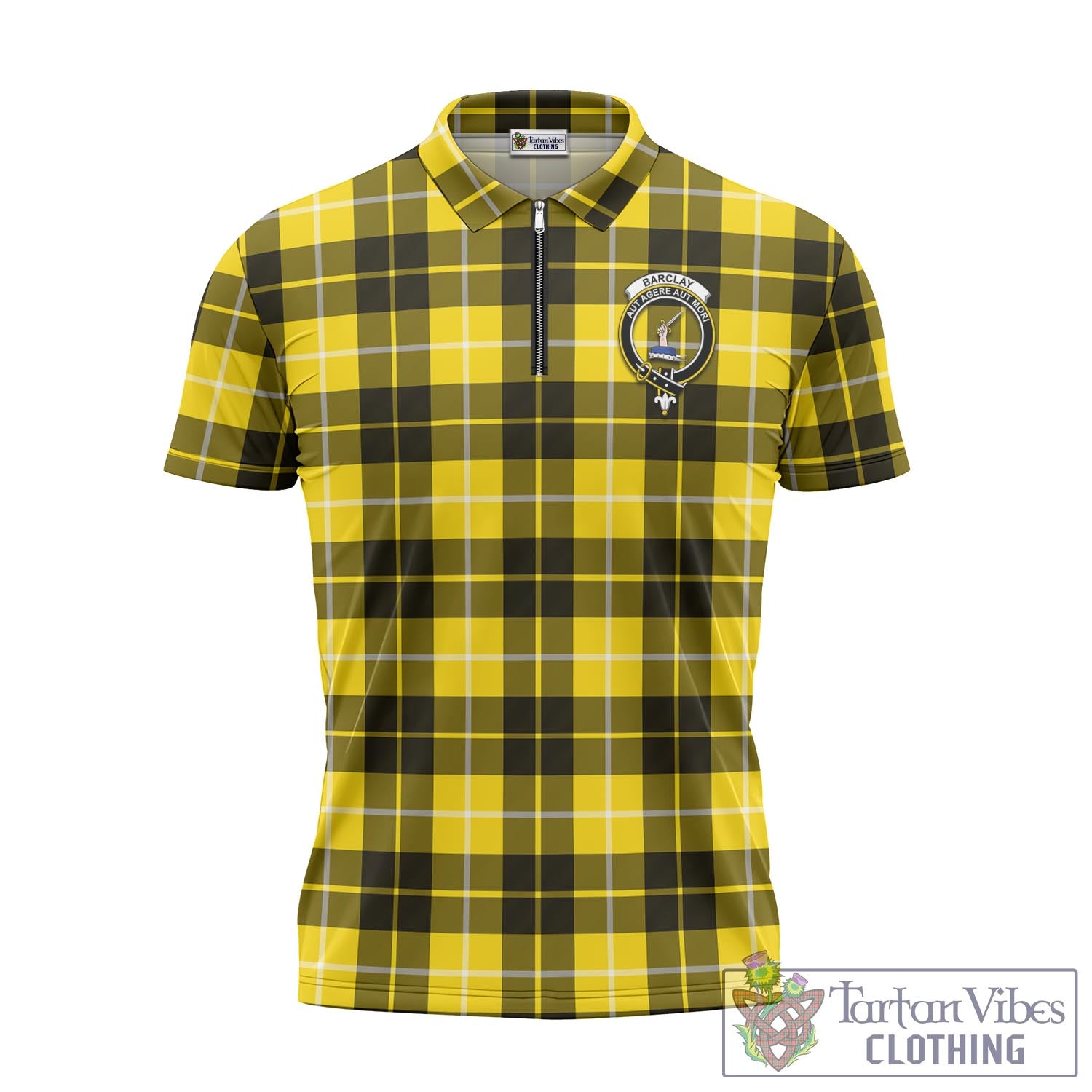 Tartan Vibes Clothing Barclay Dress Modern Tartan Zipper Polo Shirt with Family Crest