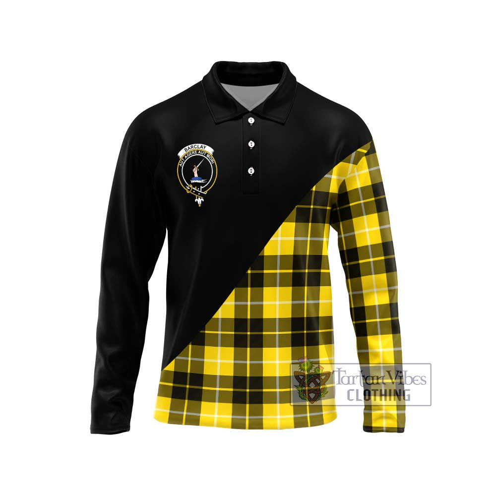 Barclay Dress Modern Tartan Long Sleeve Polo Shirt with Family Crest and Military Logo Style Unisex - Tartanvibesclothing Shop