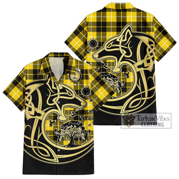 Barclay Dress Modern Tartan Short Sleeve Button Shirt with Family Crest Celtic Wolf Style