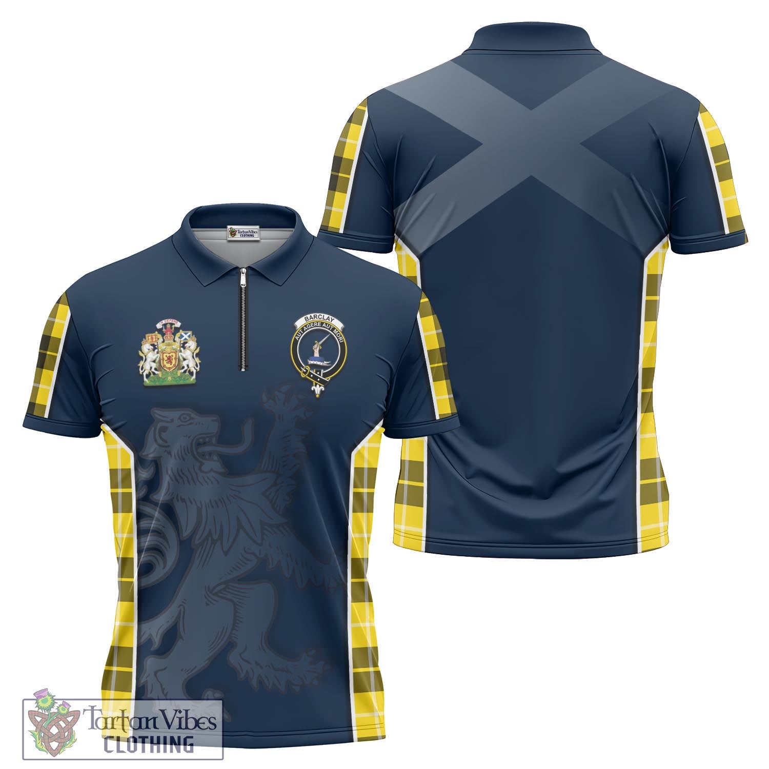 Tartan Vibes Clothing Barclay Dress Modern Tartan Zipper Polo Shirt with Family Crest and Lion Rampant Vibes Sport Style