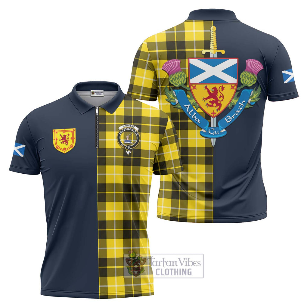 Tartan Vibes Clothing Barclay Dress Modern Tartan Zipper Polo Shirt with Scottish Lion Royal Arm Half Style