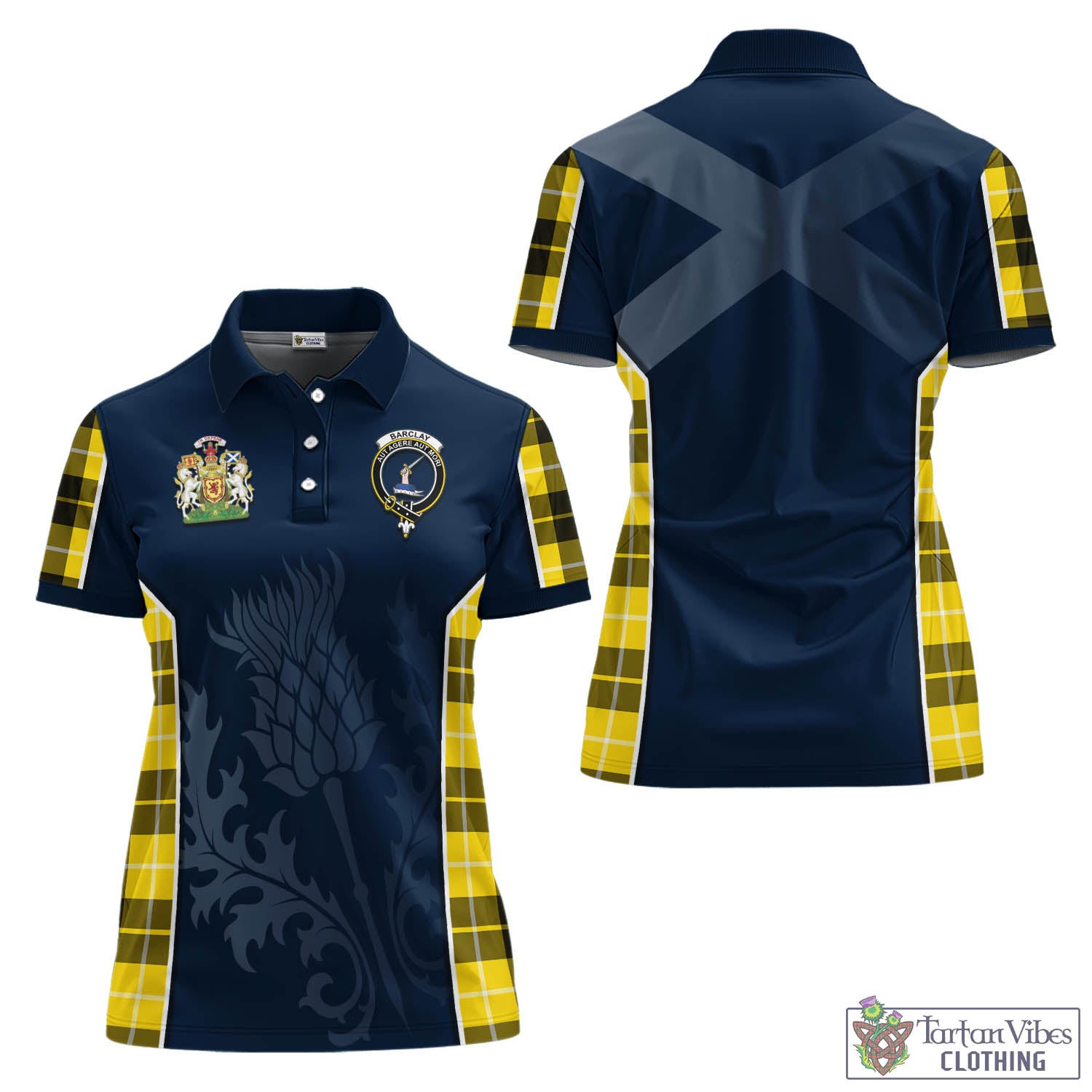 Tartan Vibes Clothing Barclay Dress Modern Tartan Women's Polo Shirt with Family Crest and Scottish Thistle Vibes Sport Style