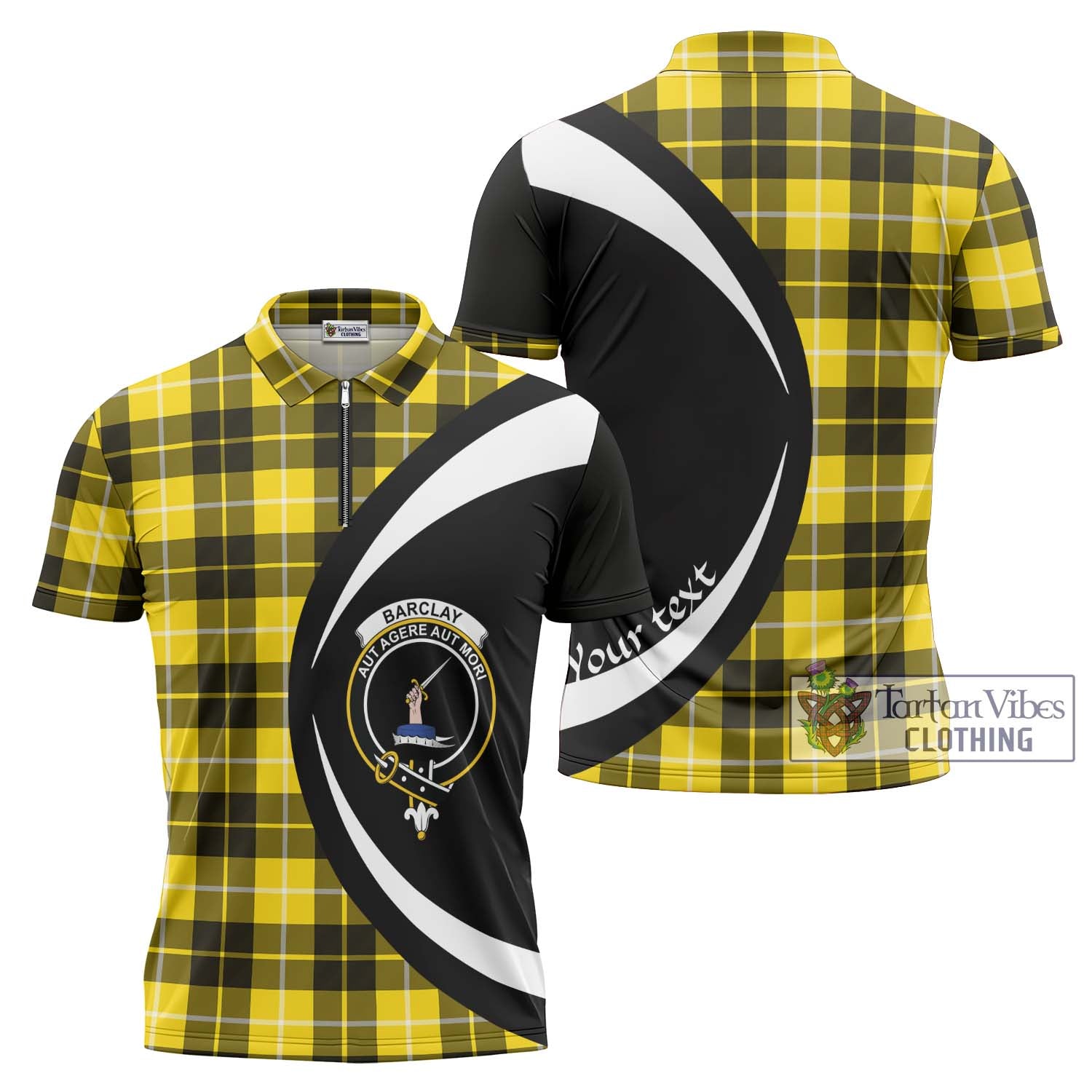 Tartan Vibes Clothing Barclay Dress Modern Tartan Zipper Polo Shirt with Family Crest Circle Style