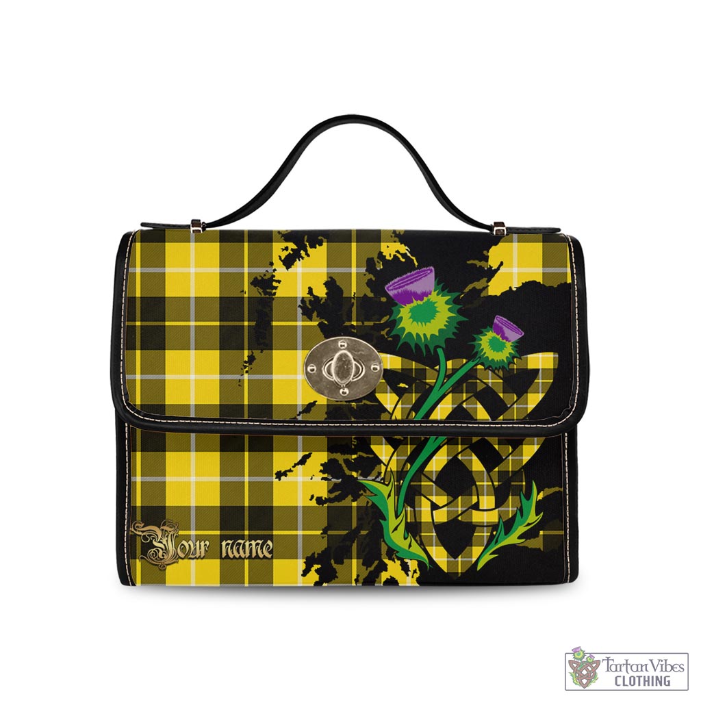 Tartan Vibes Clothing Barclay Dress Modern Tartan Waterproof Canvas Bag with Scotland Map and Thistle Celtic Accents