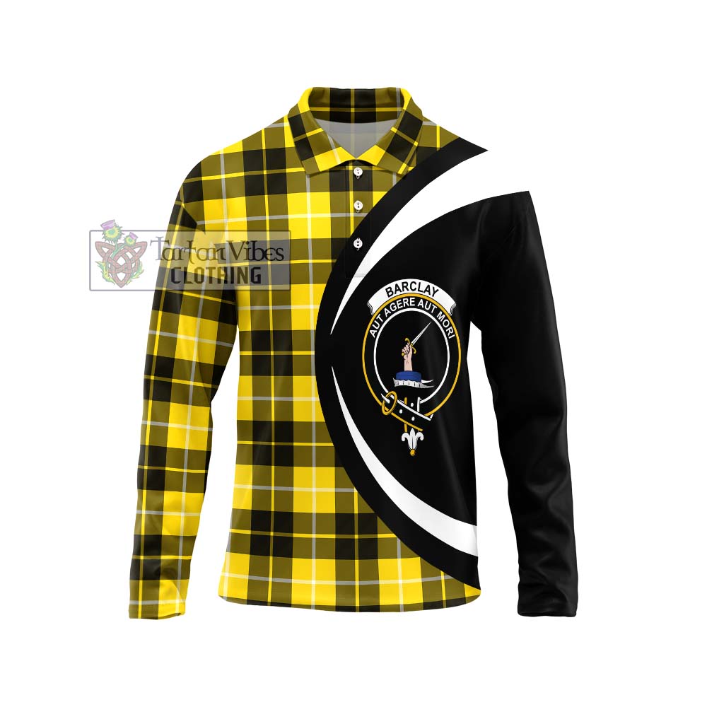 Barclay Dress Modern Tartan Long Sleeve Polo Shirt with Family Crest Circle Style Unisex - Tartan Vibes Clothing