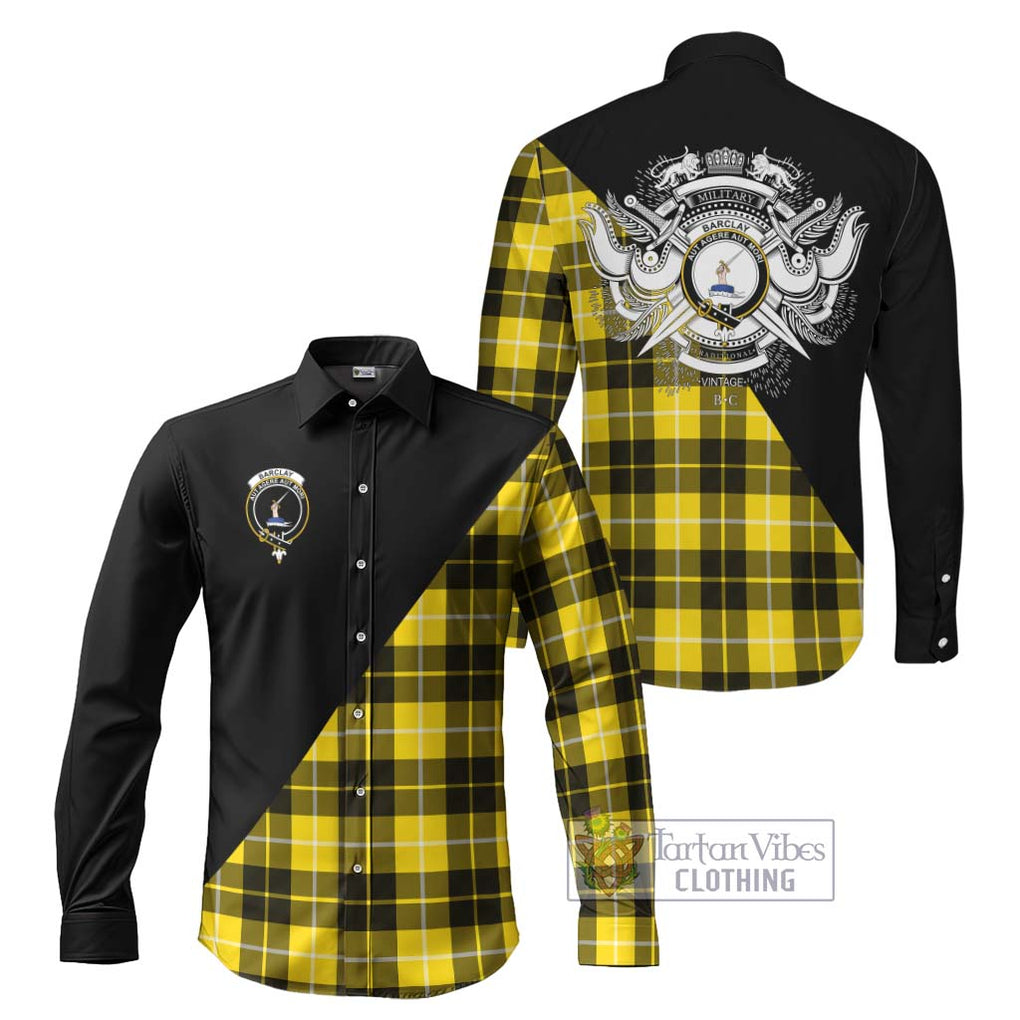 Barclay Dress Modern Tartan Long Sleeve Button Shirt with Family Crest and Military Logo Style Men's Shirt S - Tartanvibesclothing Shop