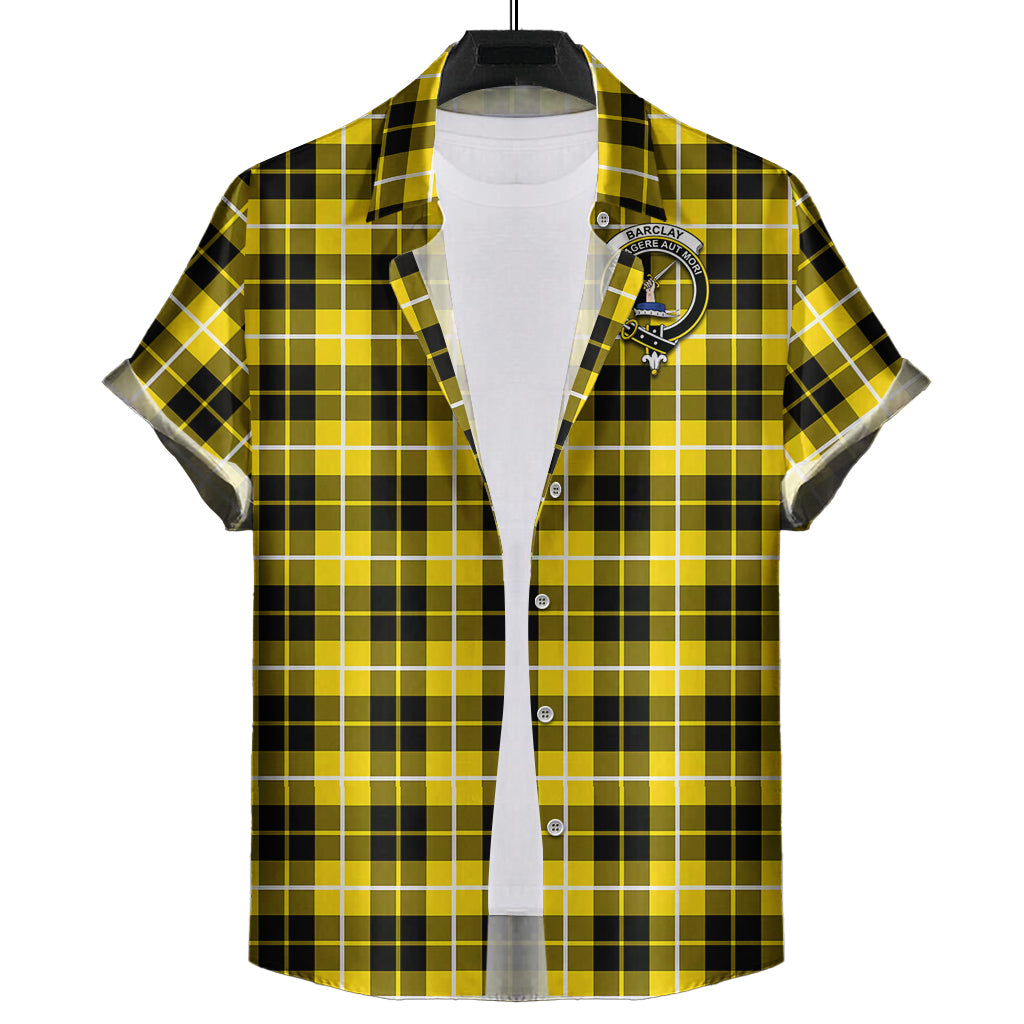 Barclay Dress Modern Tartan Short Sleeve Button Down Shirt with Family Crest - Tartanvibesclothing