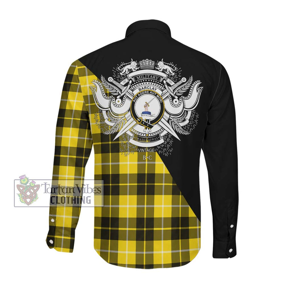 Barclay Dress Modern Tartan Long Sleeve Button Shirt with Family Crest and Military Logo Style Men's Shirt - Tartanvibesclothing Shop