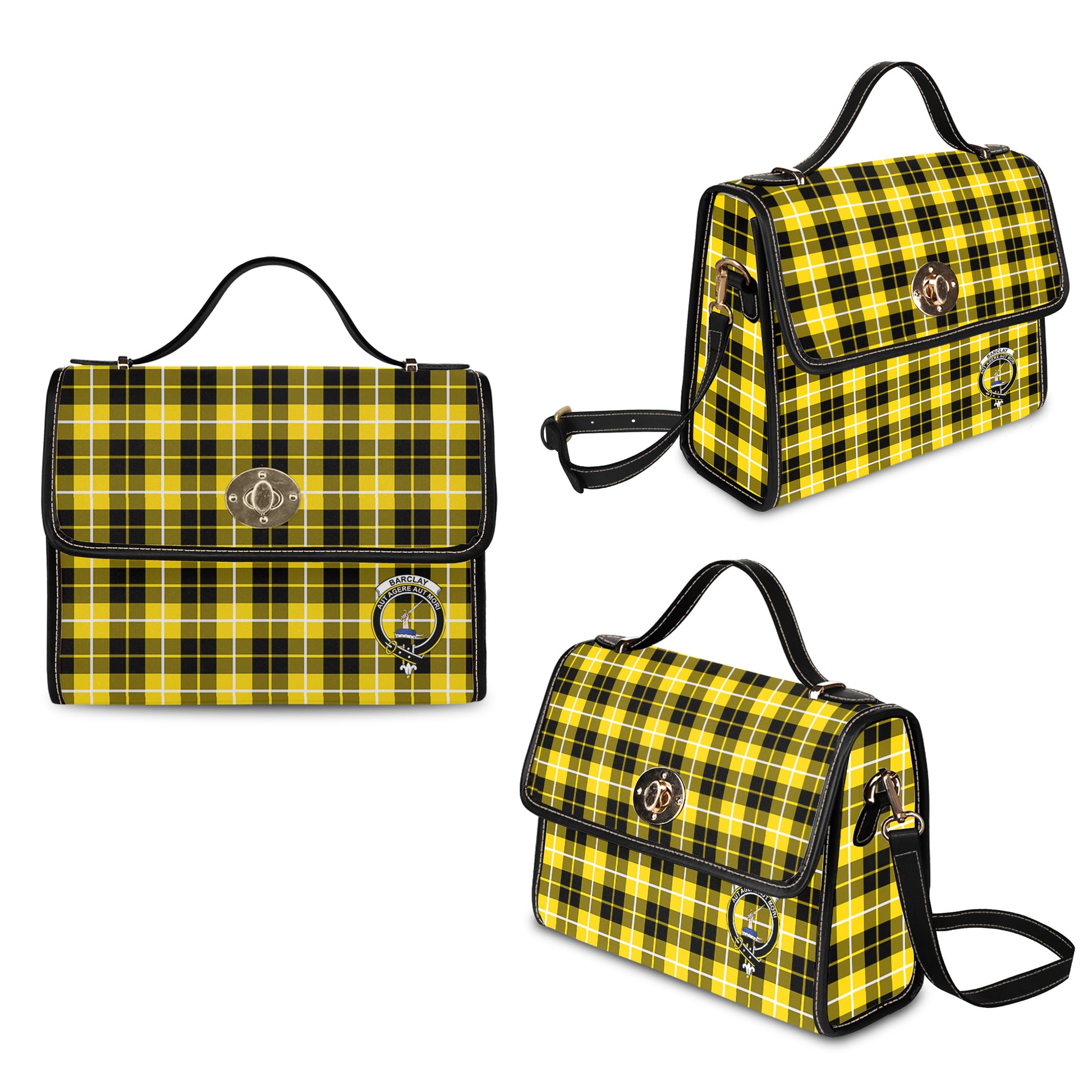 Barclay Dress Modern Tartan Leather Strap Waterproof Canvas Bag with Family Crest - Tartanvibesclothing