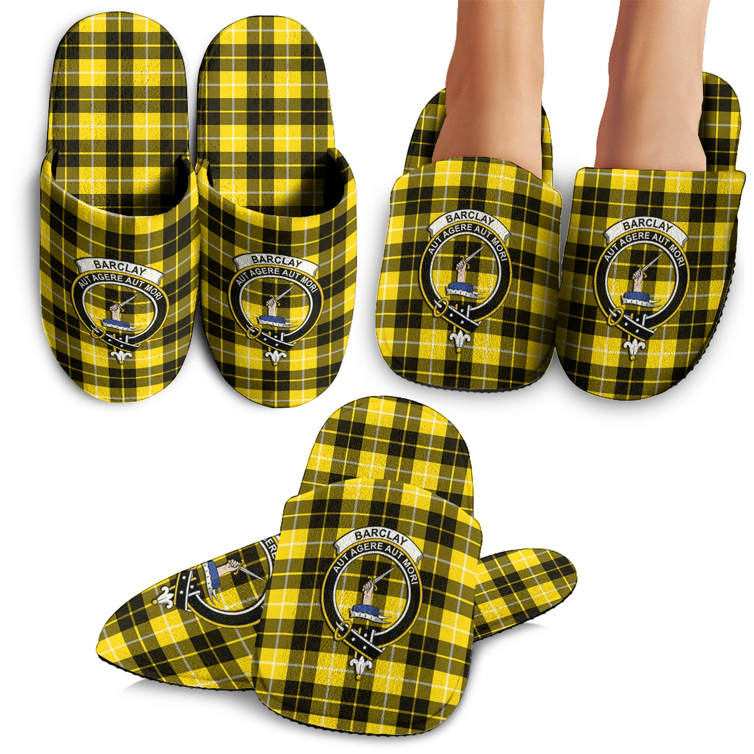 Barclay Dress Modern Tartan Home Slippers with Family Crest - Tartanvibesclothing