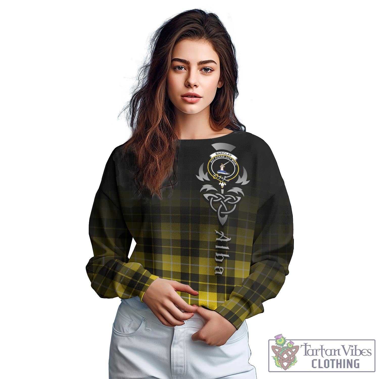 Tartan Vibes Clothing Barclay Dress Modern Tartan Sweatshirt Featuring Alba Gu Brath Family Crest Celtic Inspired