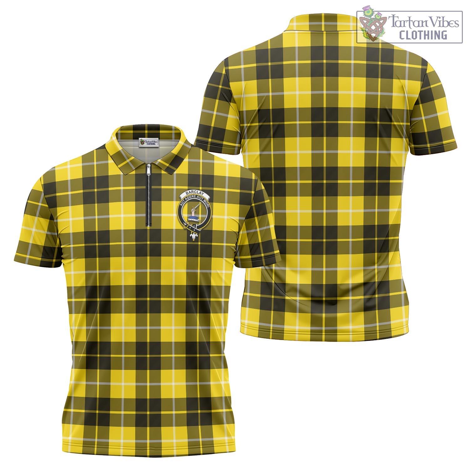 Tartan Vibes Clothing Barclay Dress Modern Tartan Zipper Polo Shirt with Family Crest