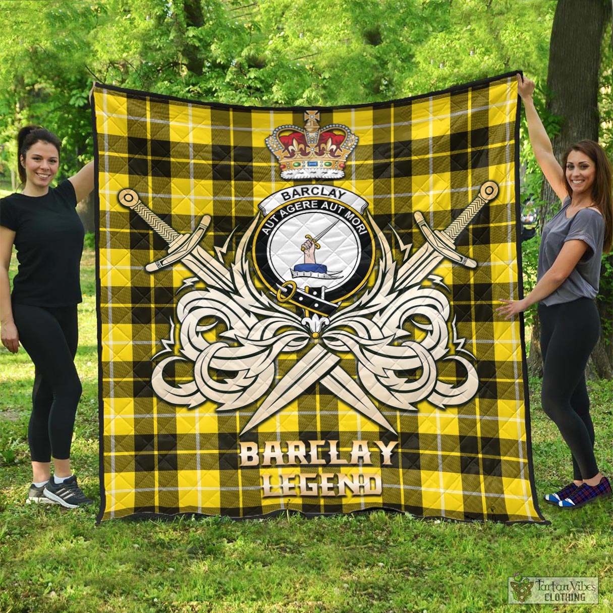 Tartan Vibes Clothing Barclay Dress Modern Tartan Quilt with Clan Crest and the Golden Sword of Courageous Legacy