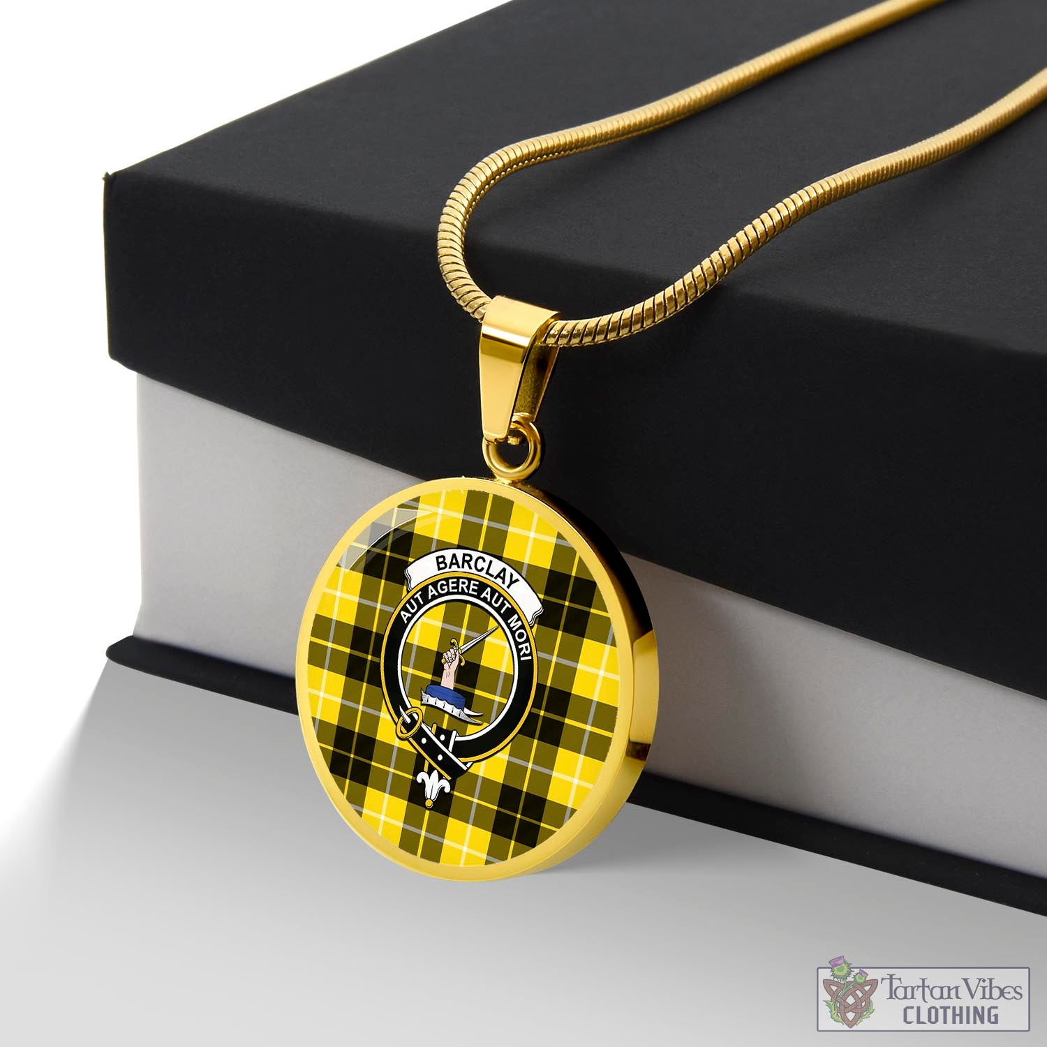 Tartan Vibes Clothing Barclay Dress Modern Tartan Circle Necklace with Family Crest