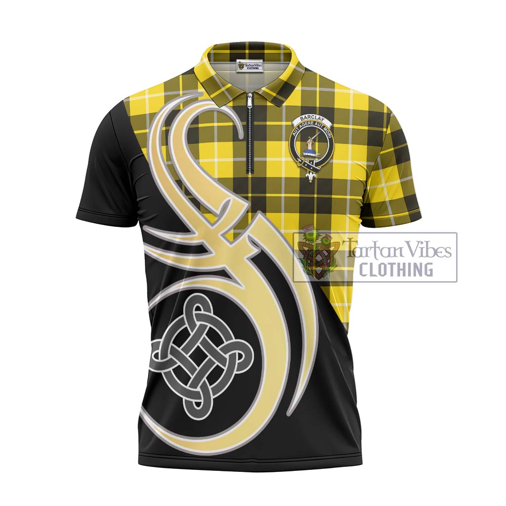 Tartan Vibes Clothing Barclay Dress Modern Tartan Zipper Polo Shirt with Family Crest and Celtic Symbol Style