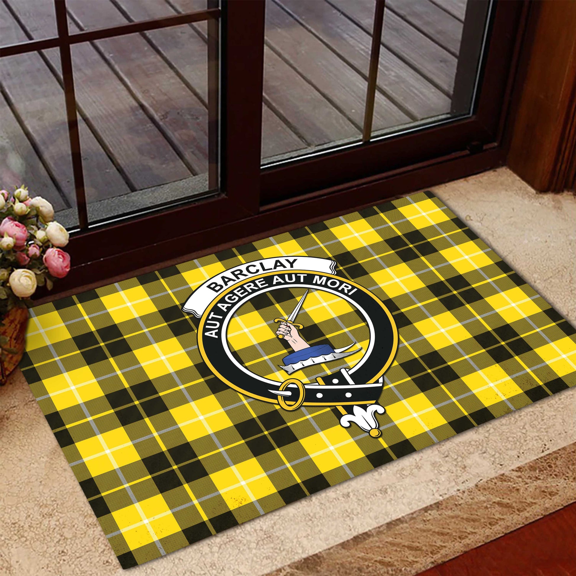 Barclay Dress Modern Tartan Door Mat with Family Crest - Tartanvibesclothing