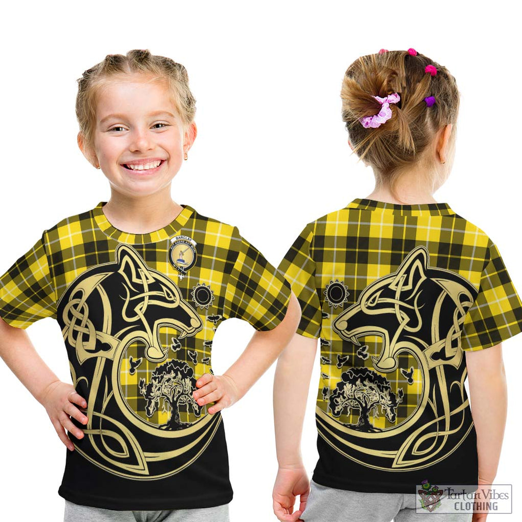 Barclay Dress Modern Tartan Kid T-Shirt with Family Crest Celtic Wolf Style - Tartan Vibes Clothing