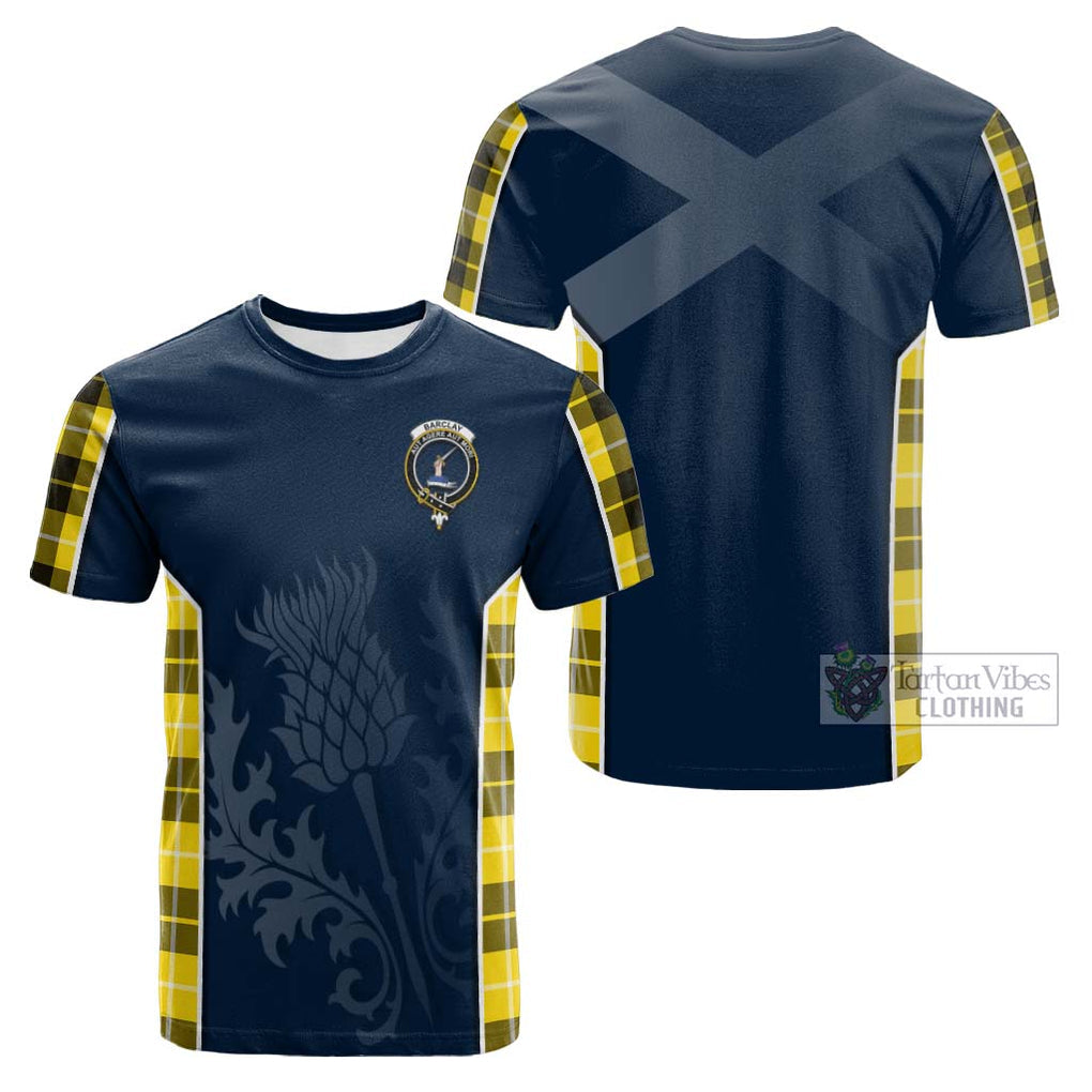 Tartan Vibes Clothing Barclay Dress Modern Tartan Cotton T-shirt with Family Crest and Scottish Thistle Vibes Sport Style