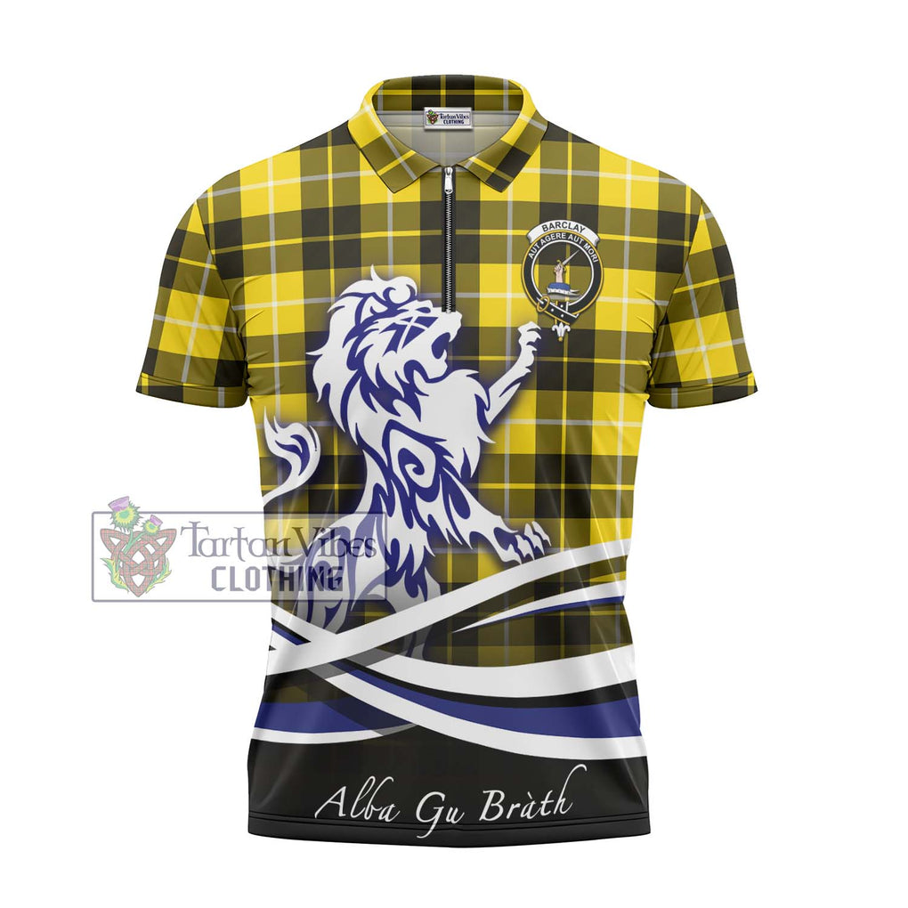 Barclay Dress Modern Tartan Zipper Polo Shirt with Alba Gu Brath Regal Lion Emblem - Tartanvibesclothing Shop