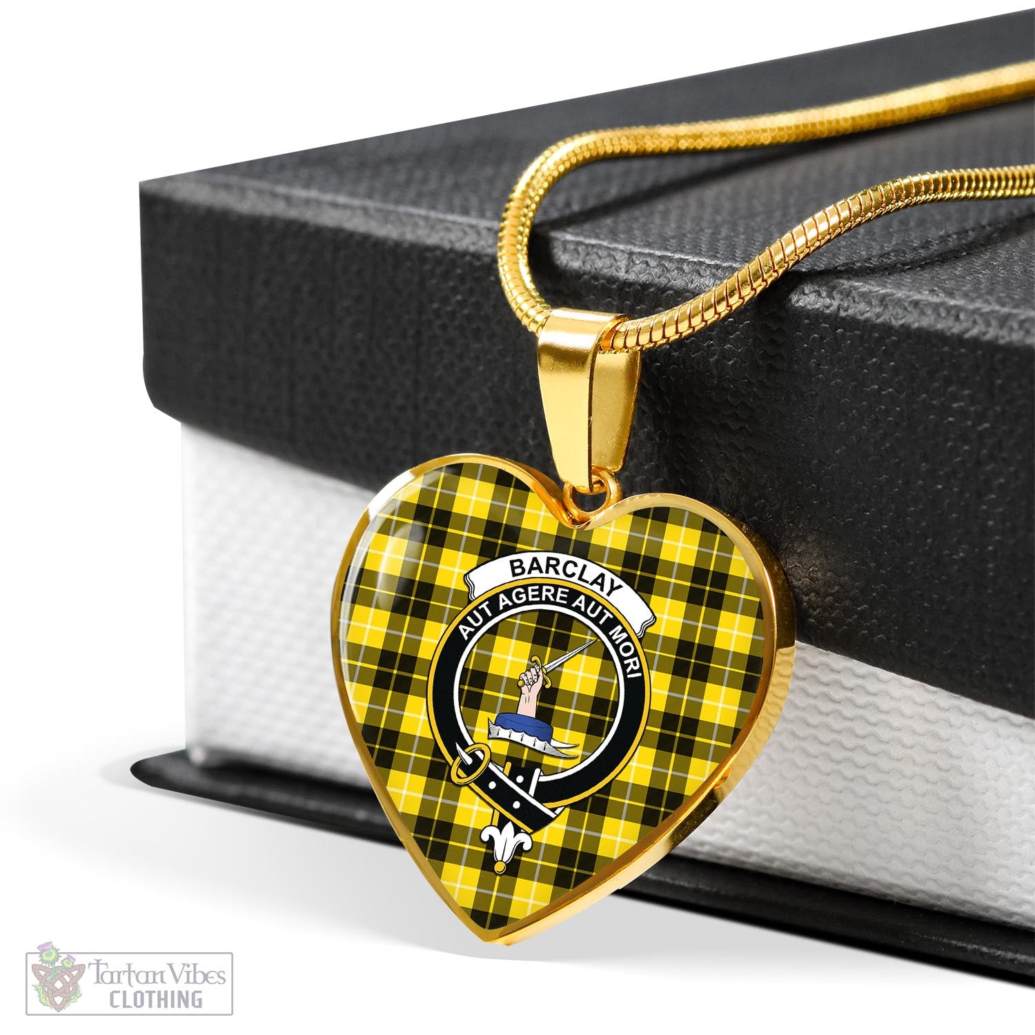 Tartan Vibes Clothing Barclay Dress Modern Tartan Heart Necklace with Family Crest