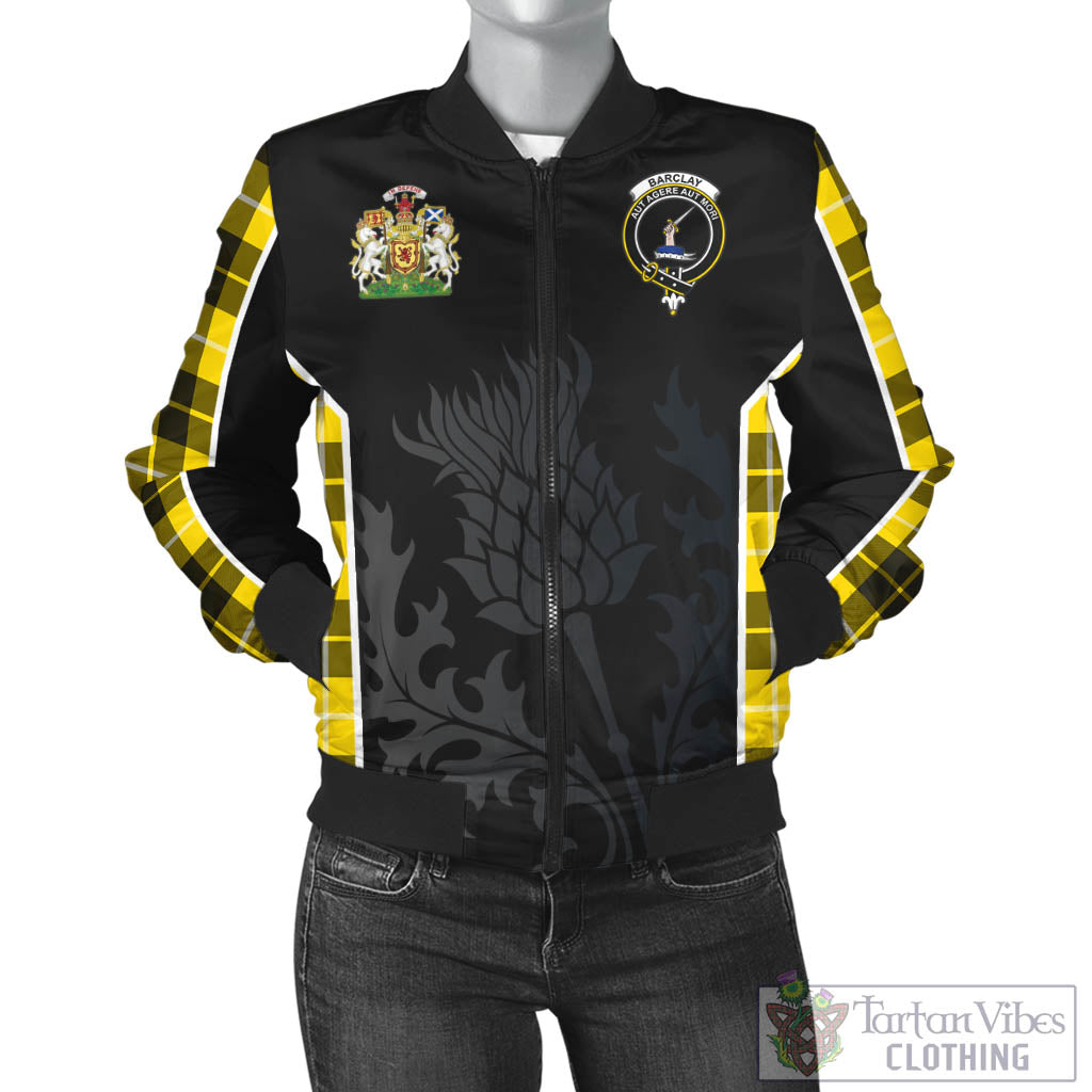 Tartan Vibes Clothing Barclay Dress Modern Tartan Bomber Jacket with Family Crest and Scottish Thistle Vibes Sport Style