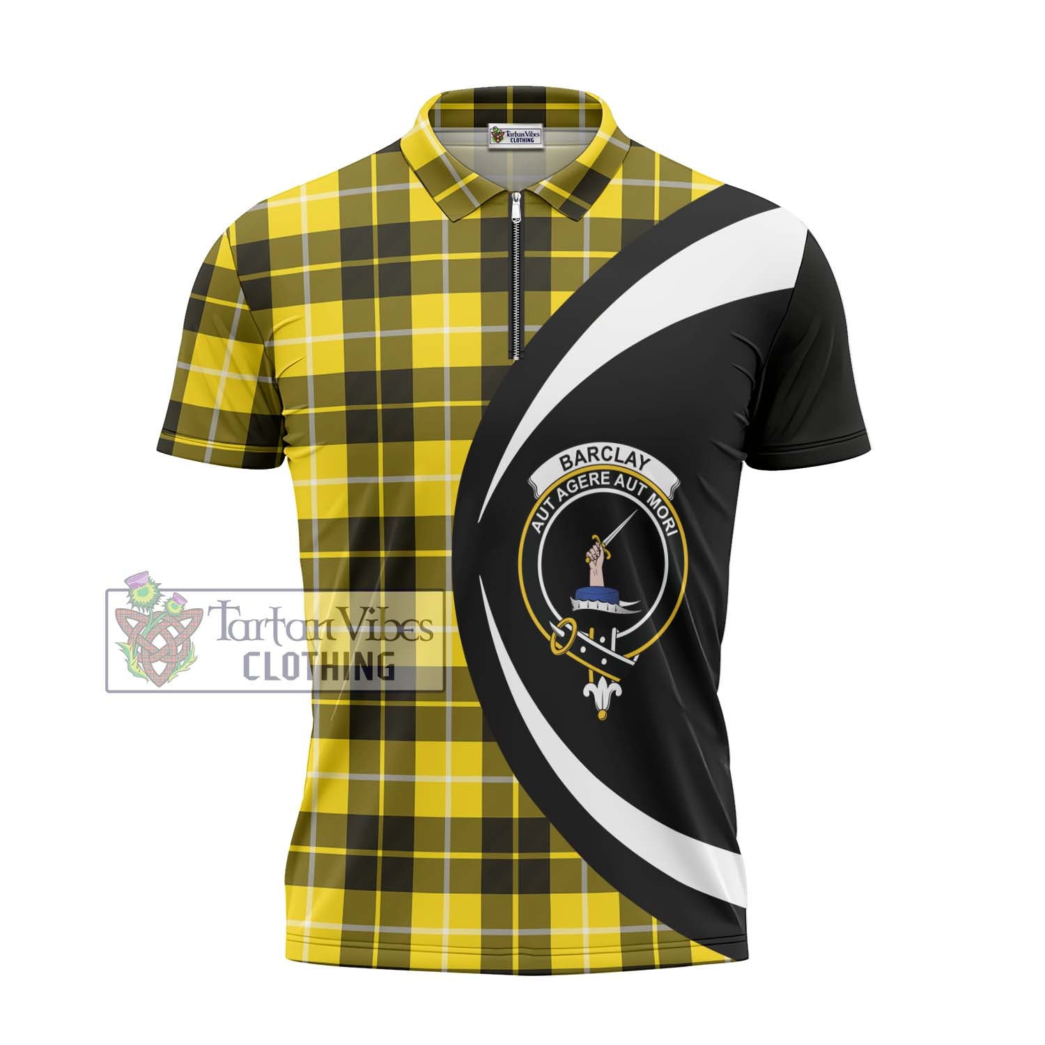 Tartan Vibes Clothing Barclay Dress Modern Tartan Zipper Polo Shirt with Family Crest Circle Style