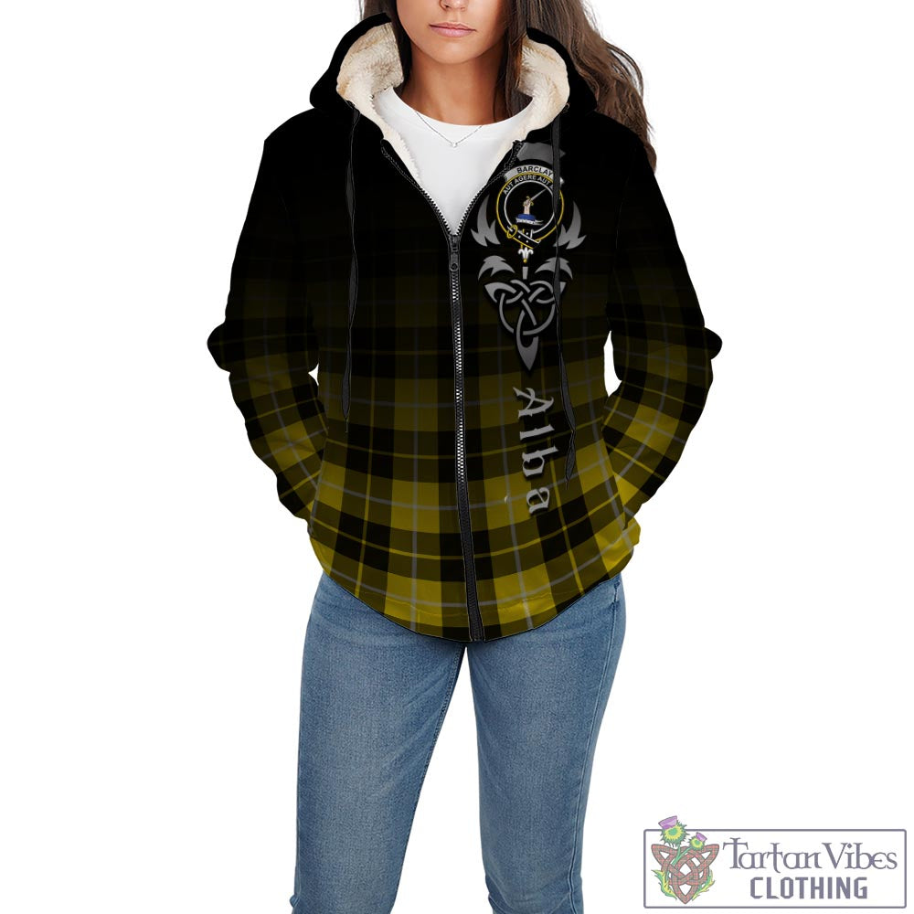 Tartan Vibes Clothing Barclay Dress Modern Tartan Sherpa Hoodie Featuring Alba Gu Brath Family Crest Celtic Inspired