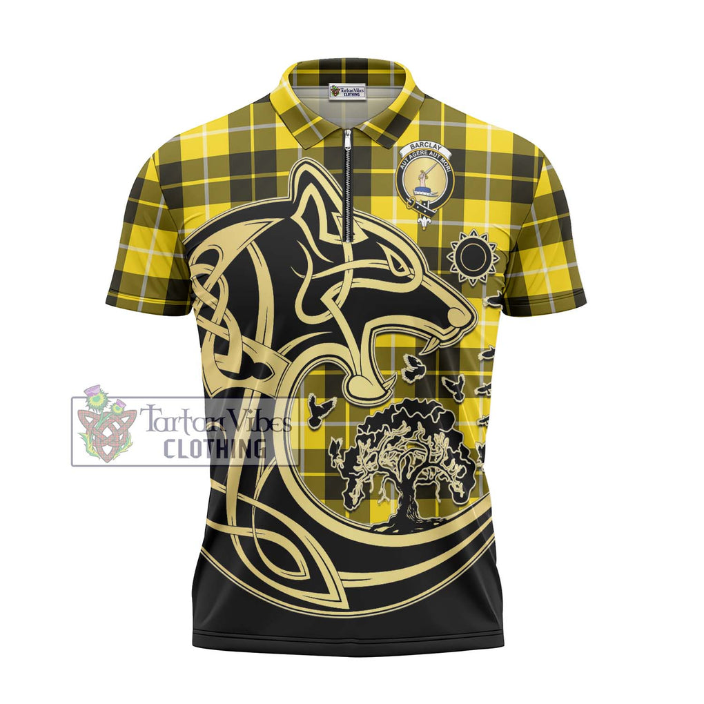 Barclay Dress Modern Tartan Zipper Polo Shirt with Family Crest Celtic Wolf Style - Tartanvibesclothing Shop