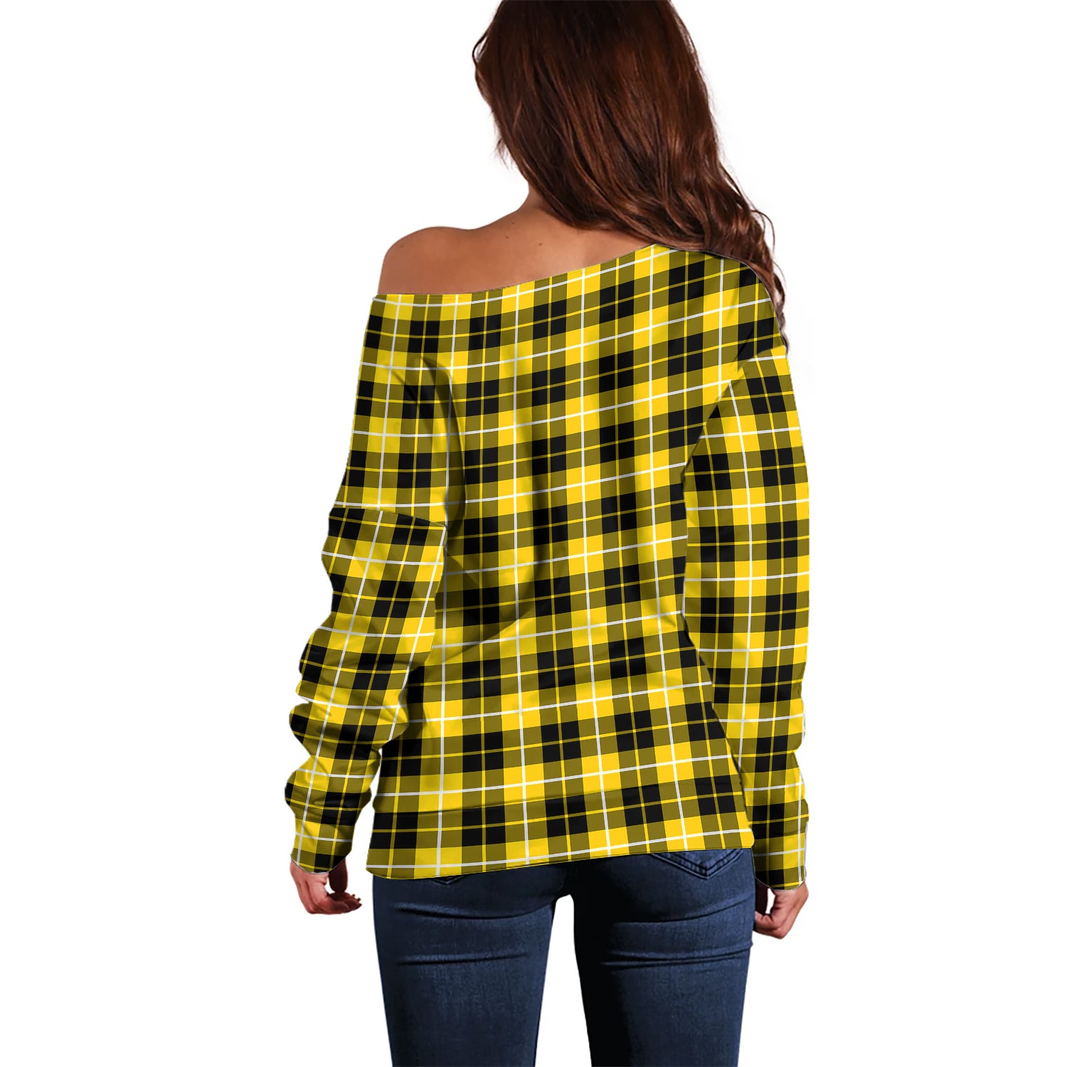 Barclay Dress Modern Tartan Off Shoulder Women Sweater with Family Crest - Tartanvibesclothing