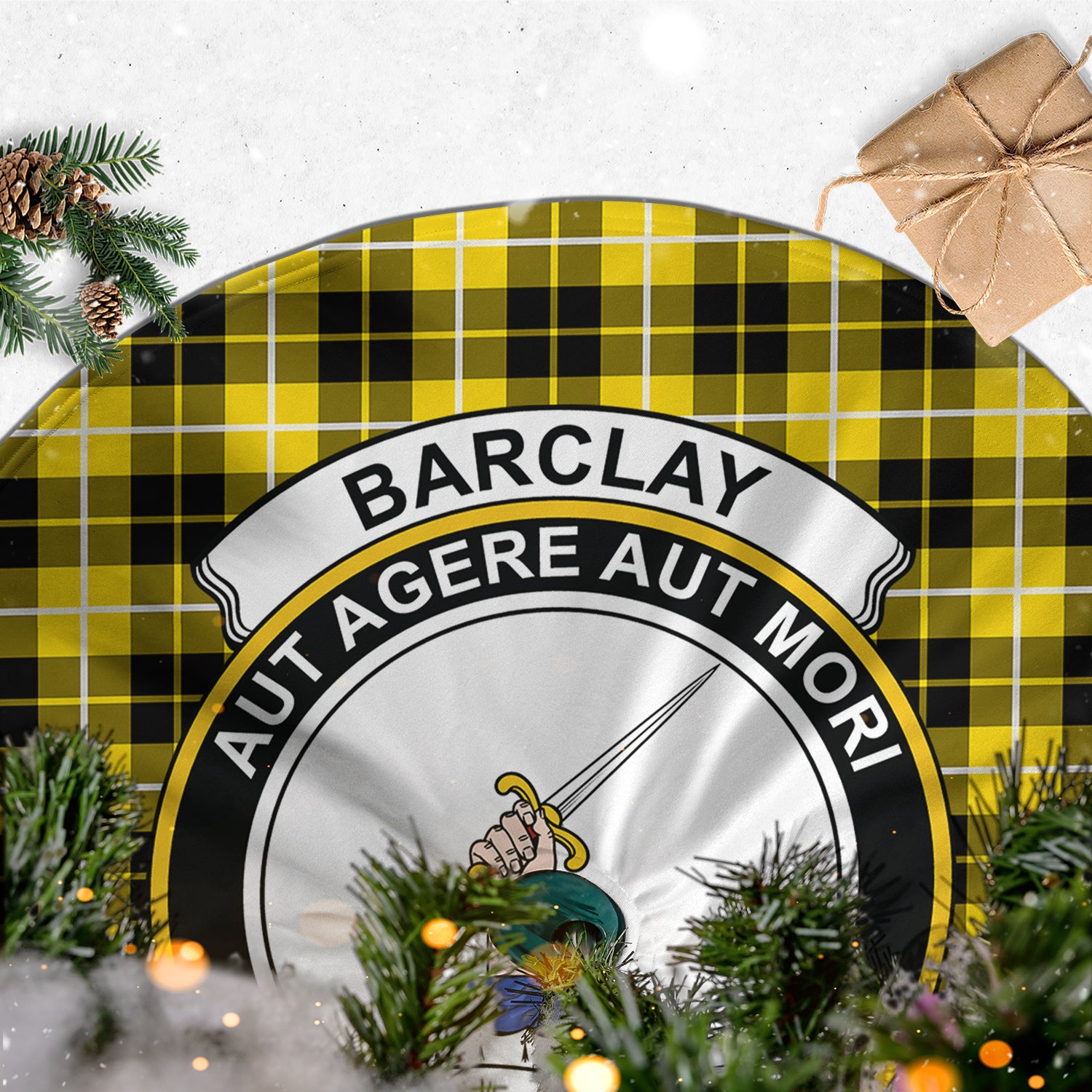 Barclay Dress Modern Tartan Christmas Tree Skirt with Family Crest - Tartanvibesclothing