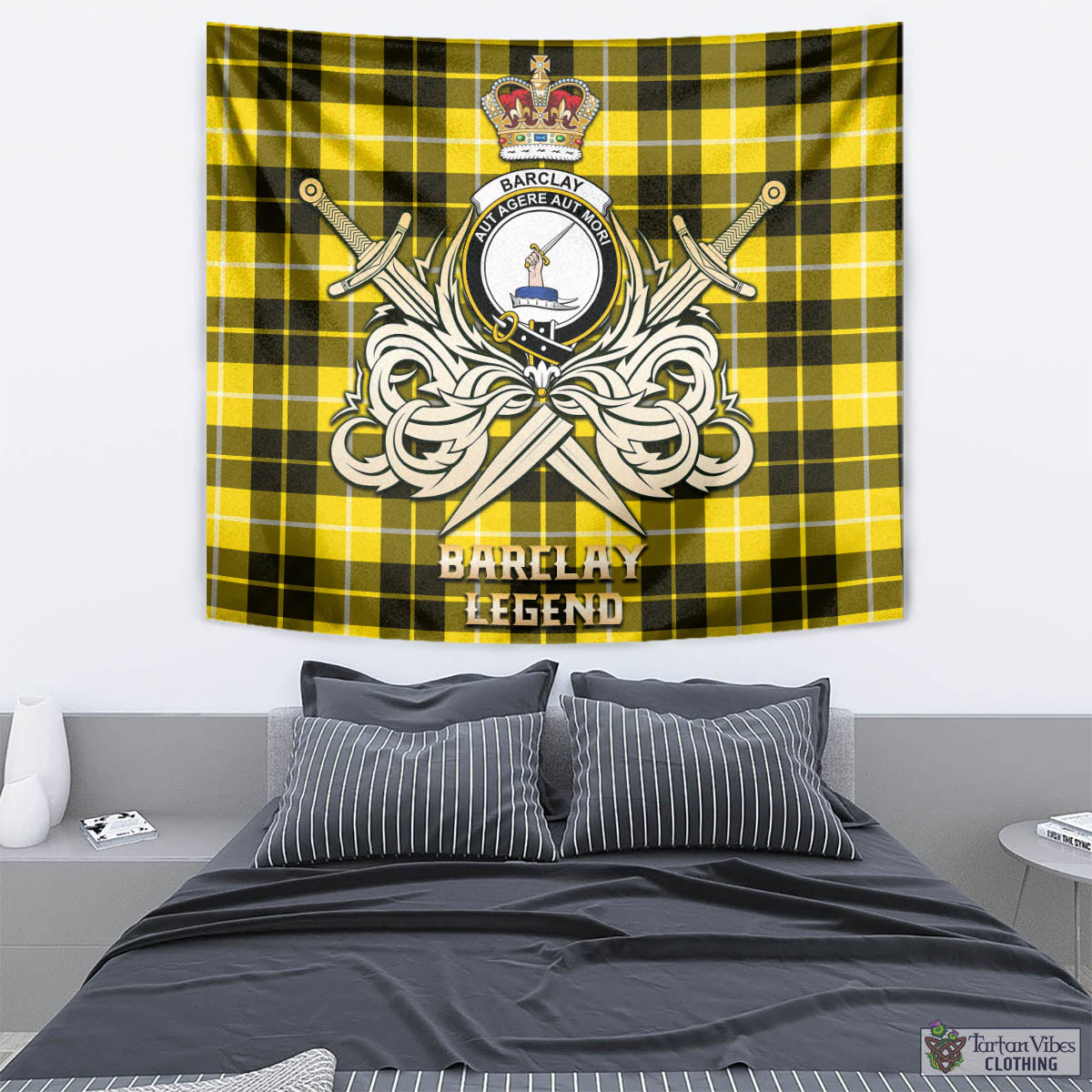 Tartan Vibes Clothing Barclay Dress Modern Tartan Tapestry with Clan Crest and the Golden Sword of Courageous Legacy