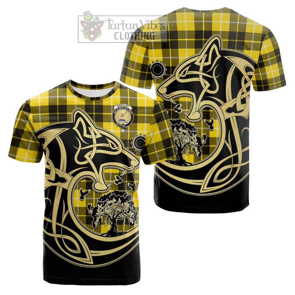 Tartan Vibes Clothing Barclay Dress Modern Tartan Cotton T-shirt with Family Crest Celtic Wolf Style