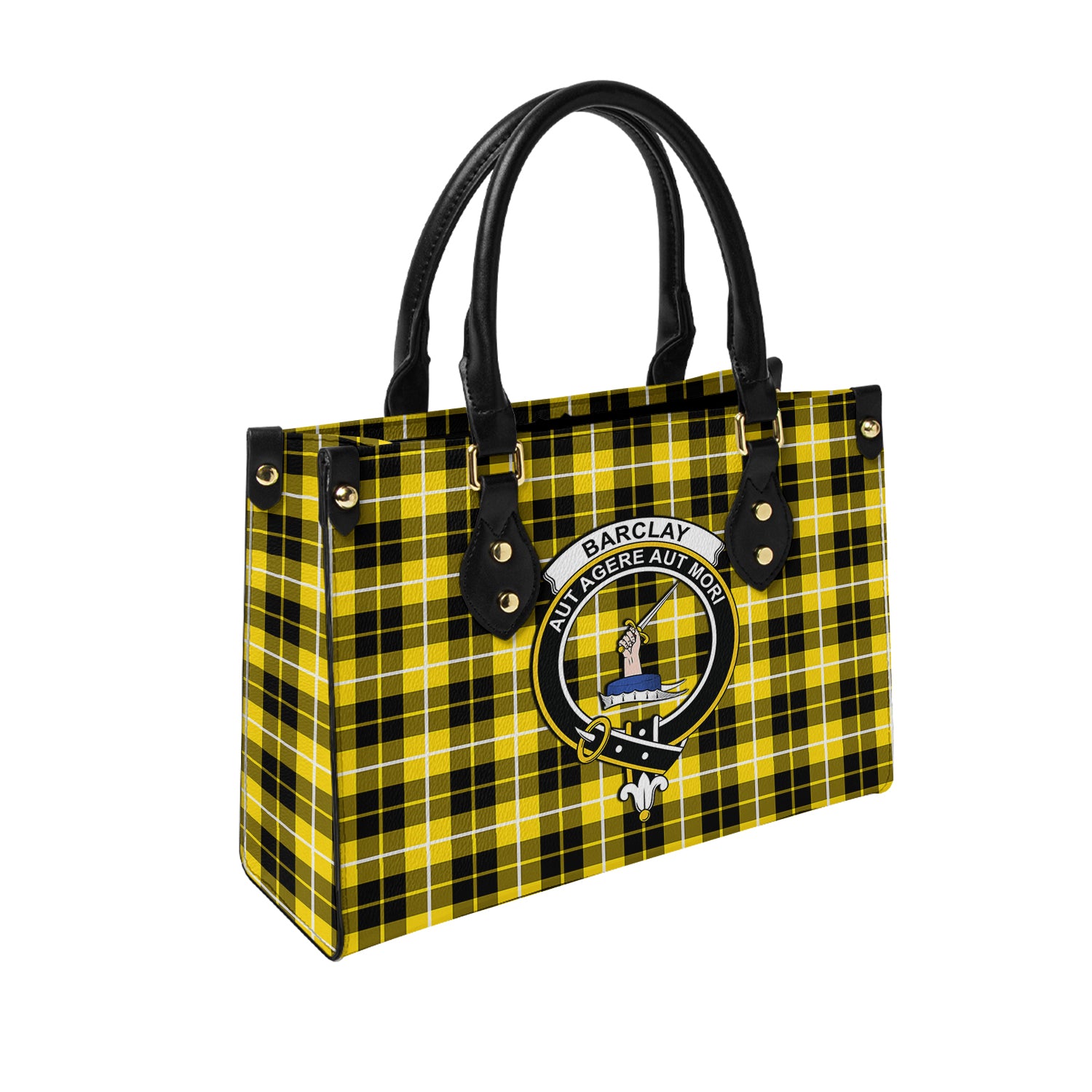 Barclay Dress Modern Tartan Leather Bag with Family Crest - Tartanvibesclothing