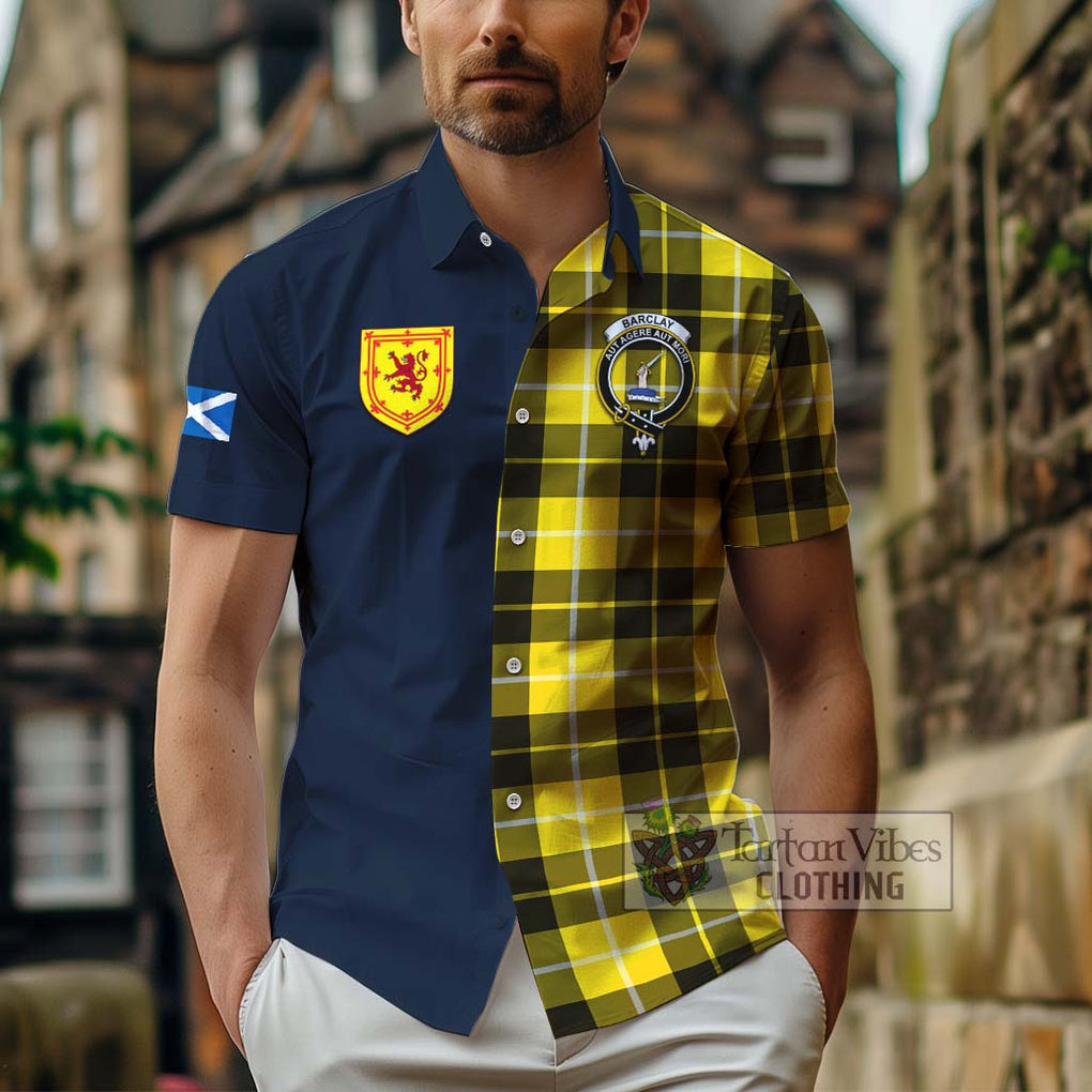 Tartan Vibes Clothing Barclay Dress Modern Tartan Short Sleeve Button Shirt with Scottish Lion Royal Arm Half Style