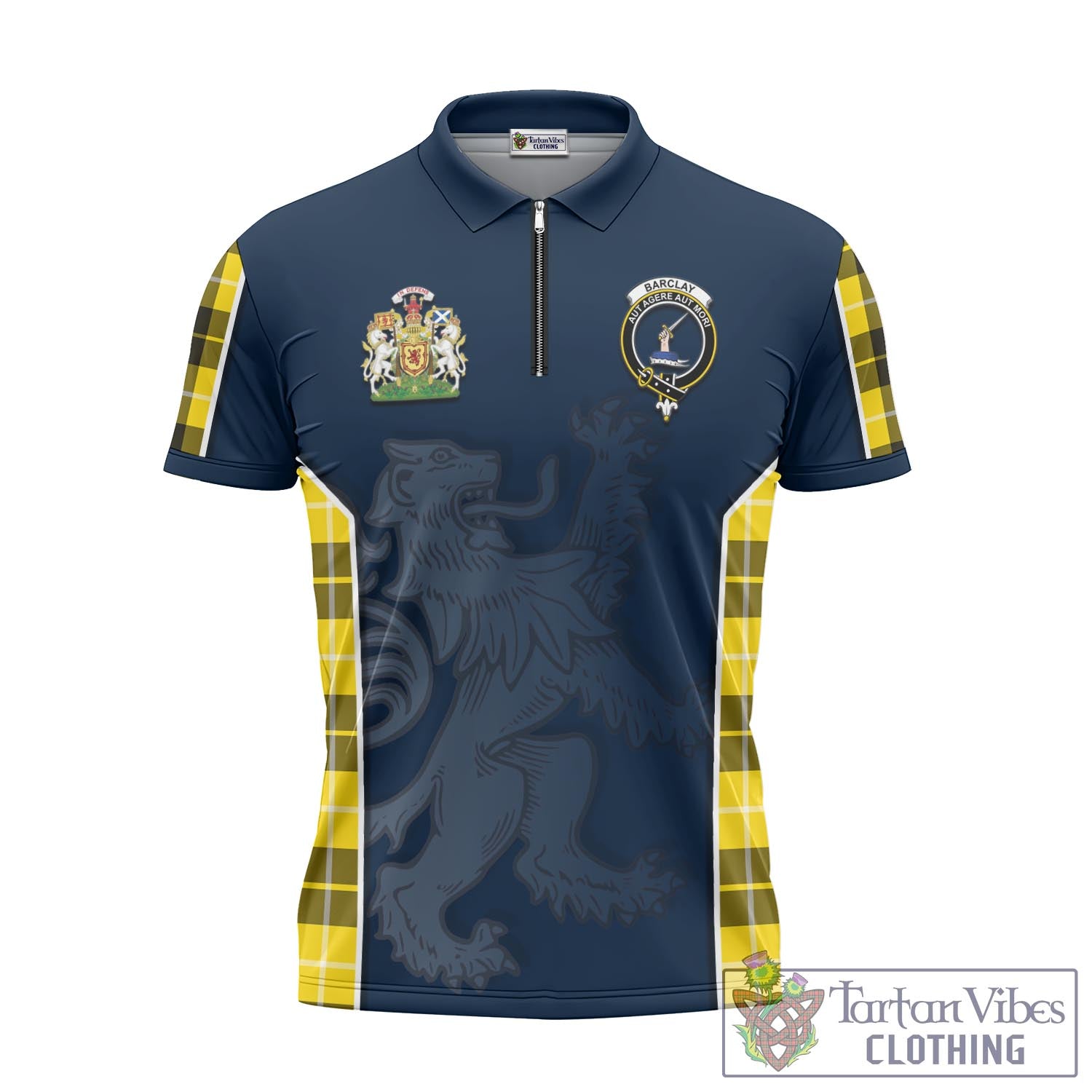 Tartan Vibes Clothing Barclay Dress Modern Tartan Zipper Polo Shirt with Family Crest and Lion Rampant Vibes Sport Style