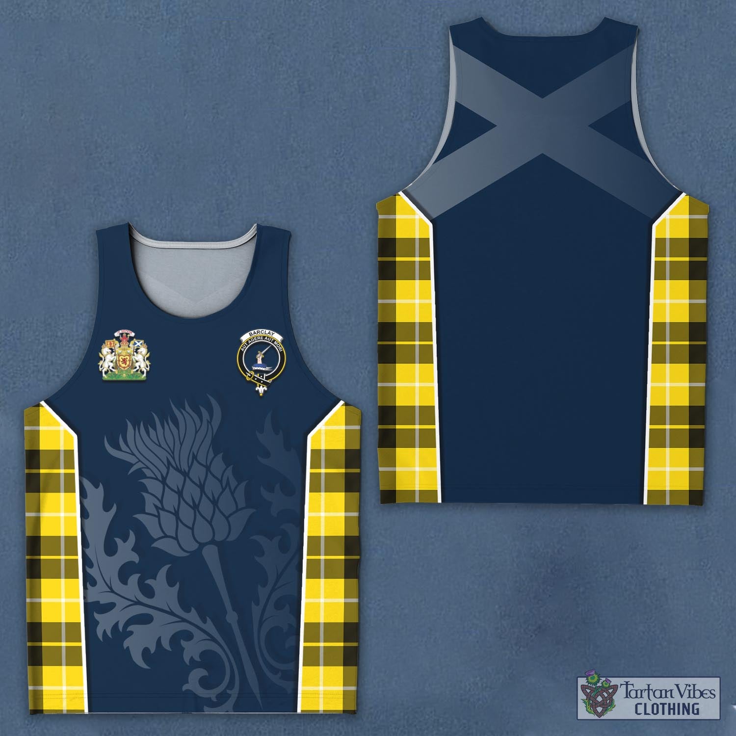 Tartan Vibes Clothing Barclay Dress Modern Tartan Men's Tanks Top with Family Crest and Scottish Thistle Vibes Sport Style