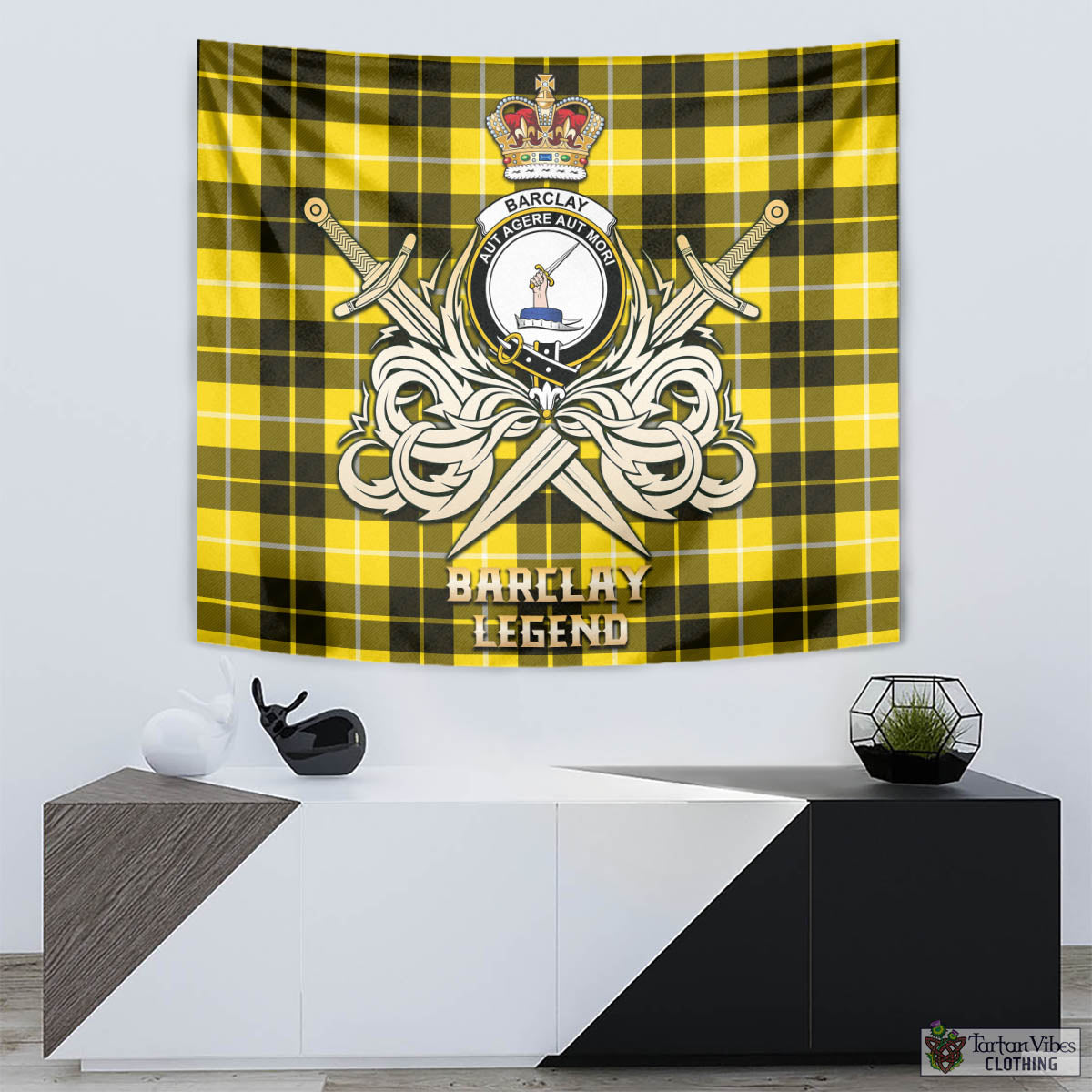 Tartan Vibes Clothing Barclay Dress Modern Tartan Tapestry with Clan Crest and the Golden Sword of Courageous Legacy