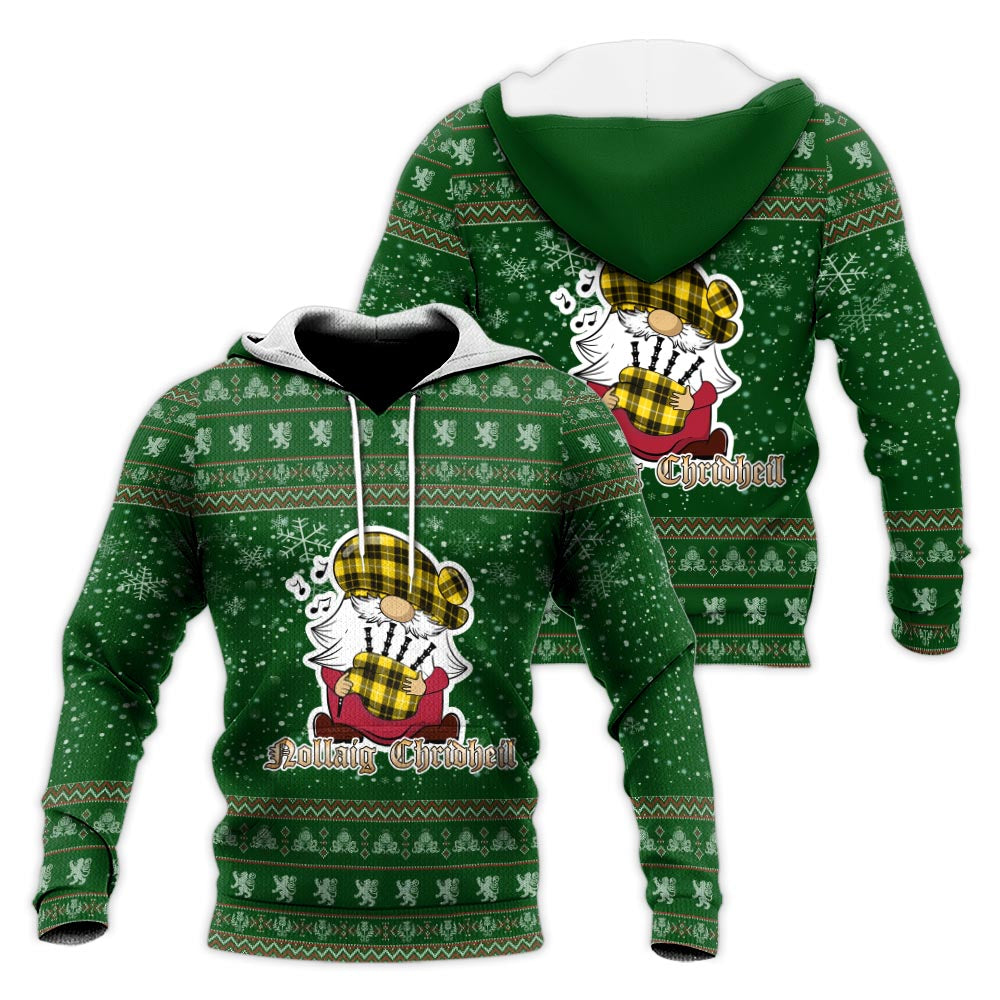 Barclay Dress Modern Clan Christmas Knitted Hoodie with Funny Gnome Playing Bagpipes Green - Tartanvibesclothing