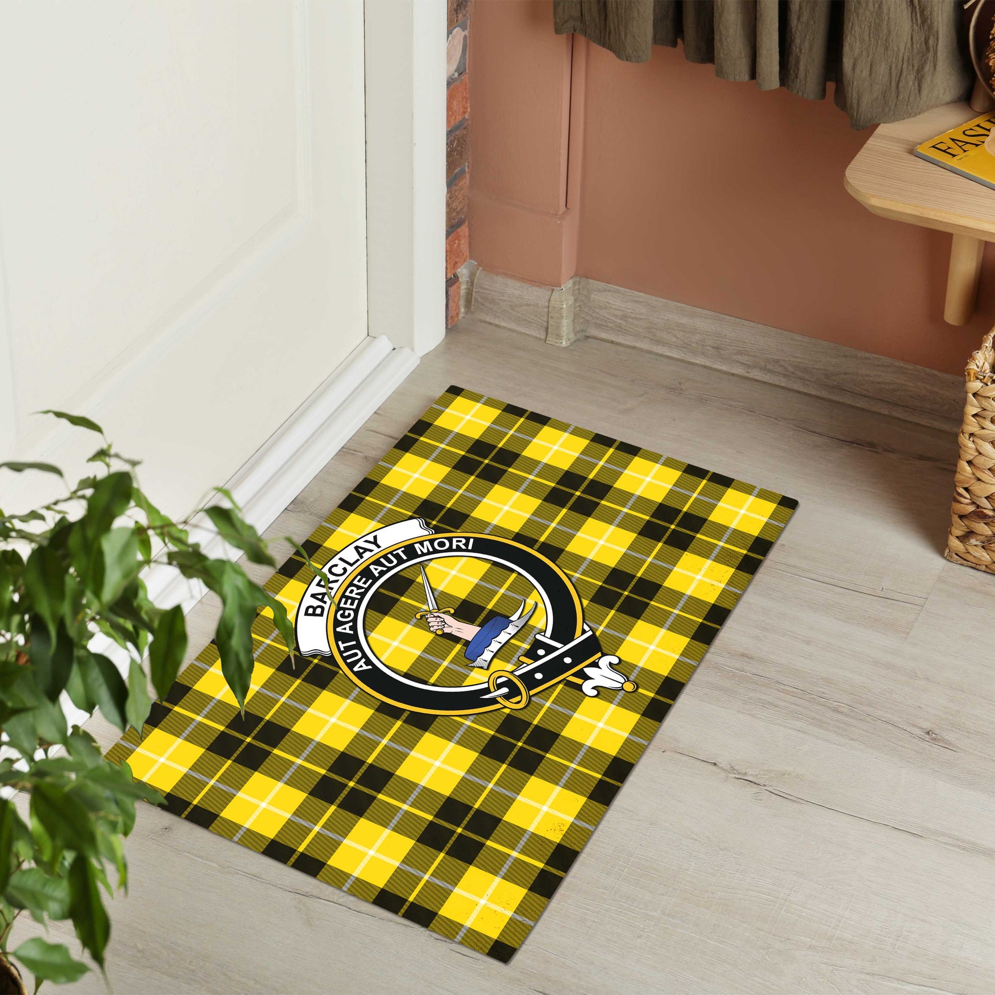 Barclay Dress Modern Tartan Door Mat with Family Crest - Tartanvibesclothing