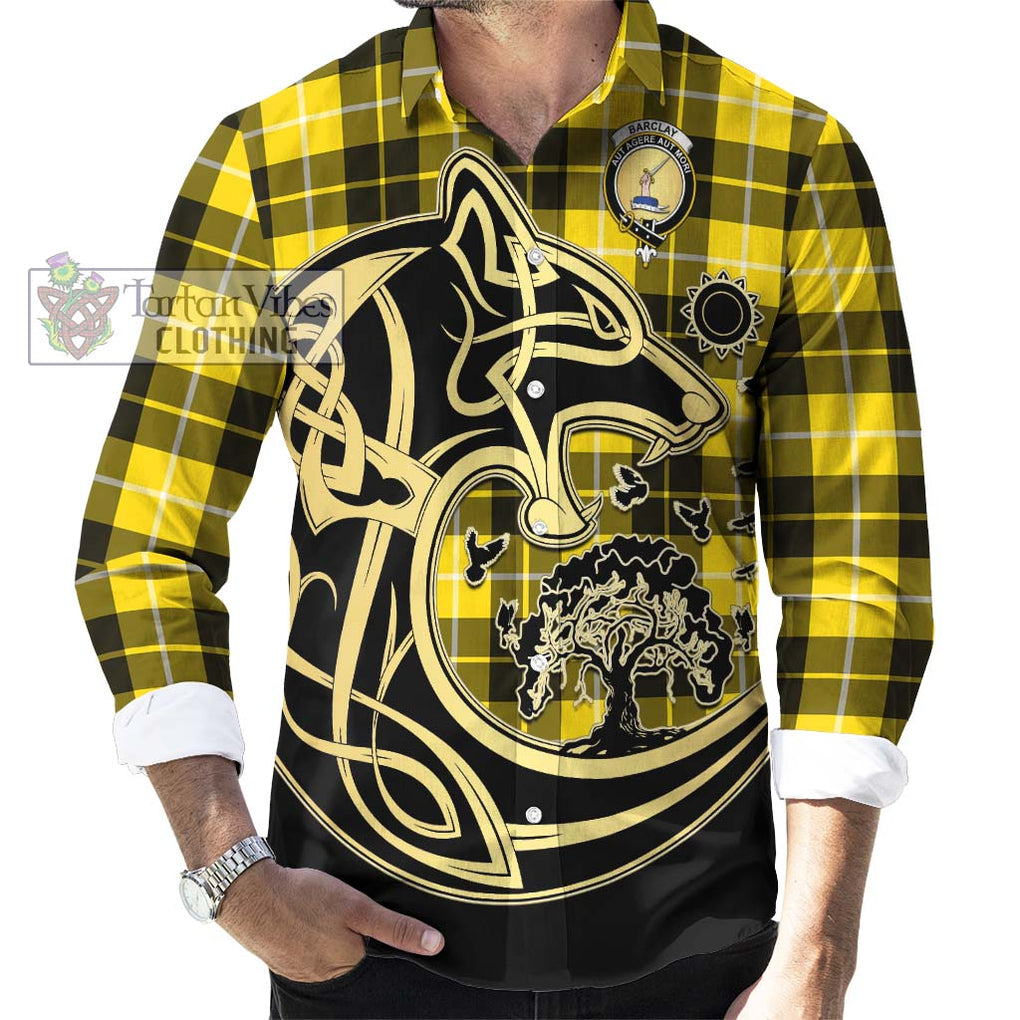 Barclay Dress Modern Tartan Long Sleeve Button Shirt with Family Crest Celtic Wolf Style - Tartan Vibes Clothing